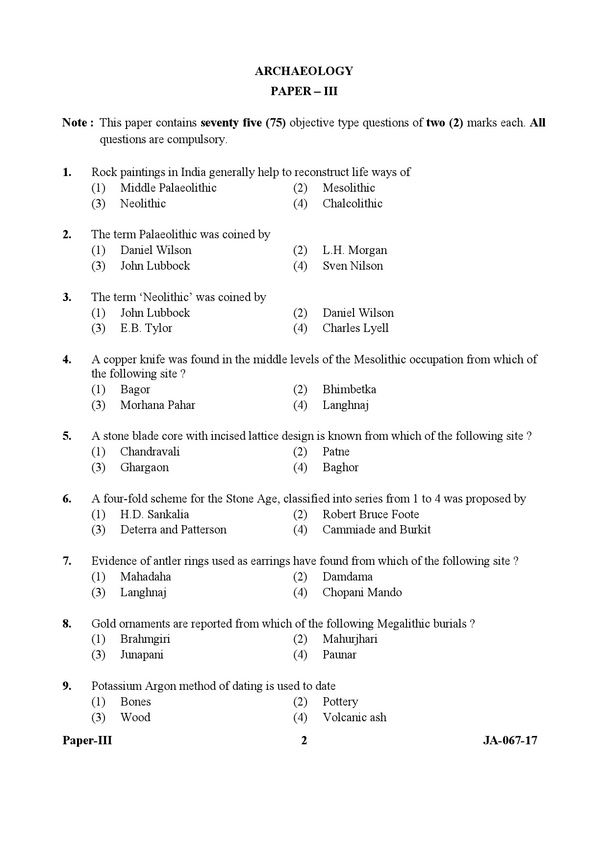 Archaeology Paper III January 2017 in English 2