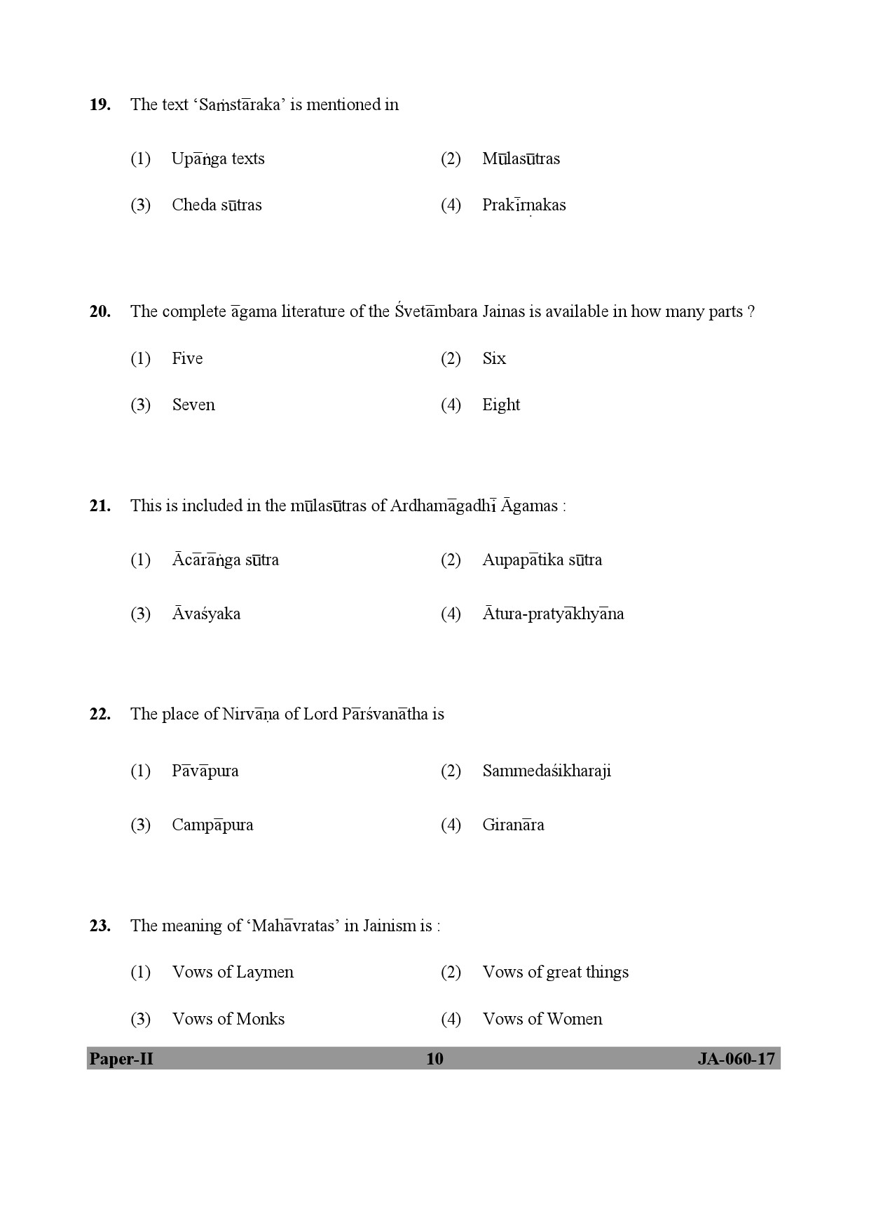 Buddhist Jaina Gandhian and Peace Studies Paper II January 2017 in English 6