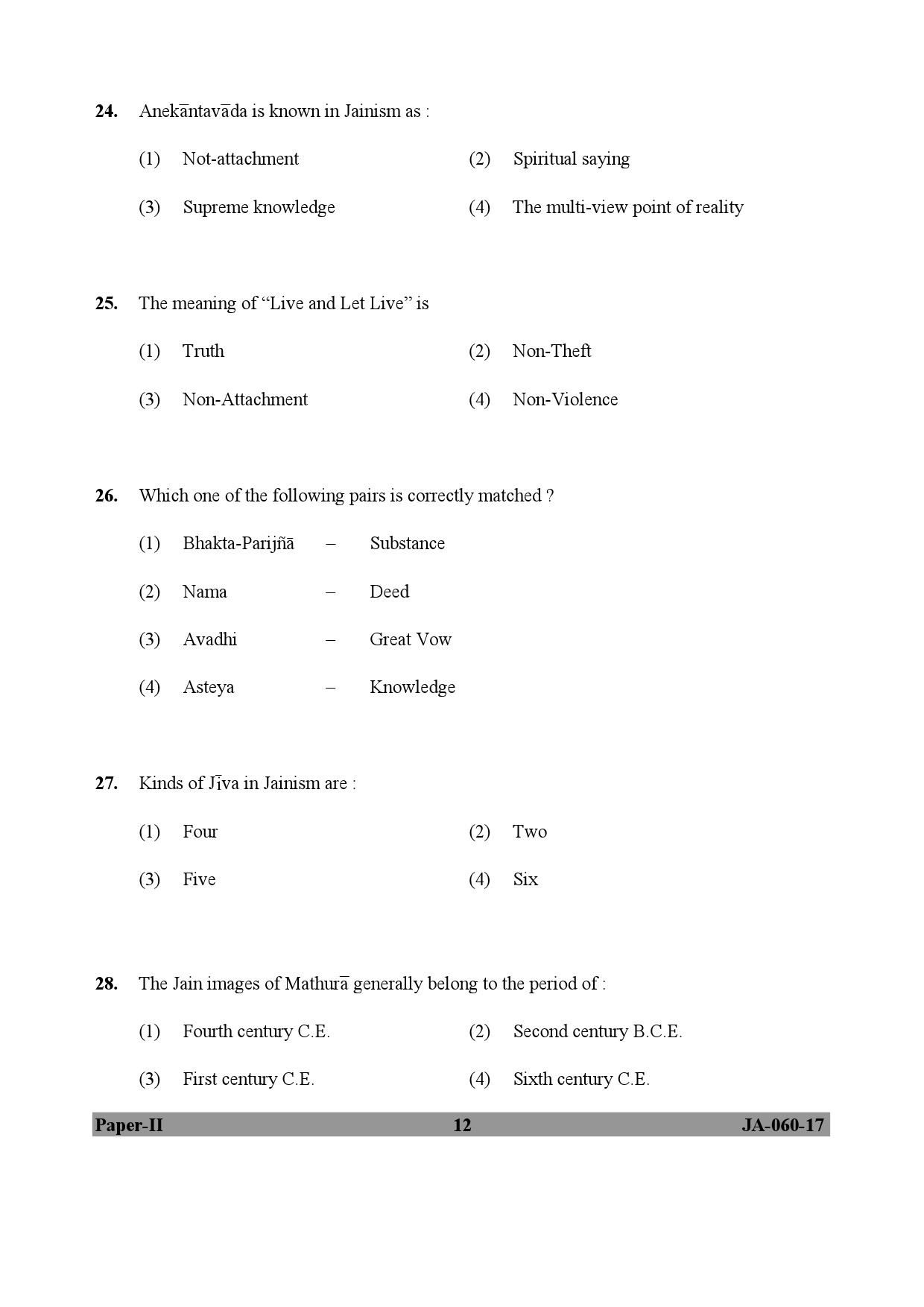 Buddhist Jaina Gandhian and Peace Studies Paper II January 2017 in English 7