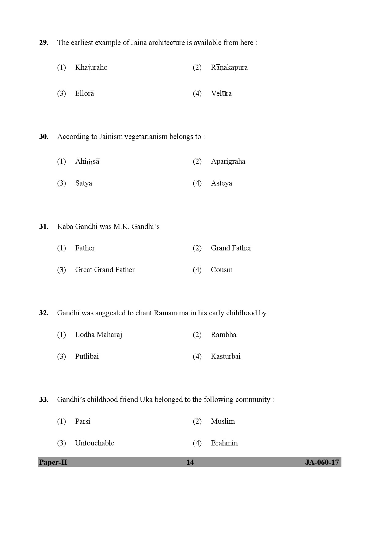 Buddhist Jaina Gandhian and Peace Studies Paper II January 2017 in English 8