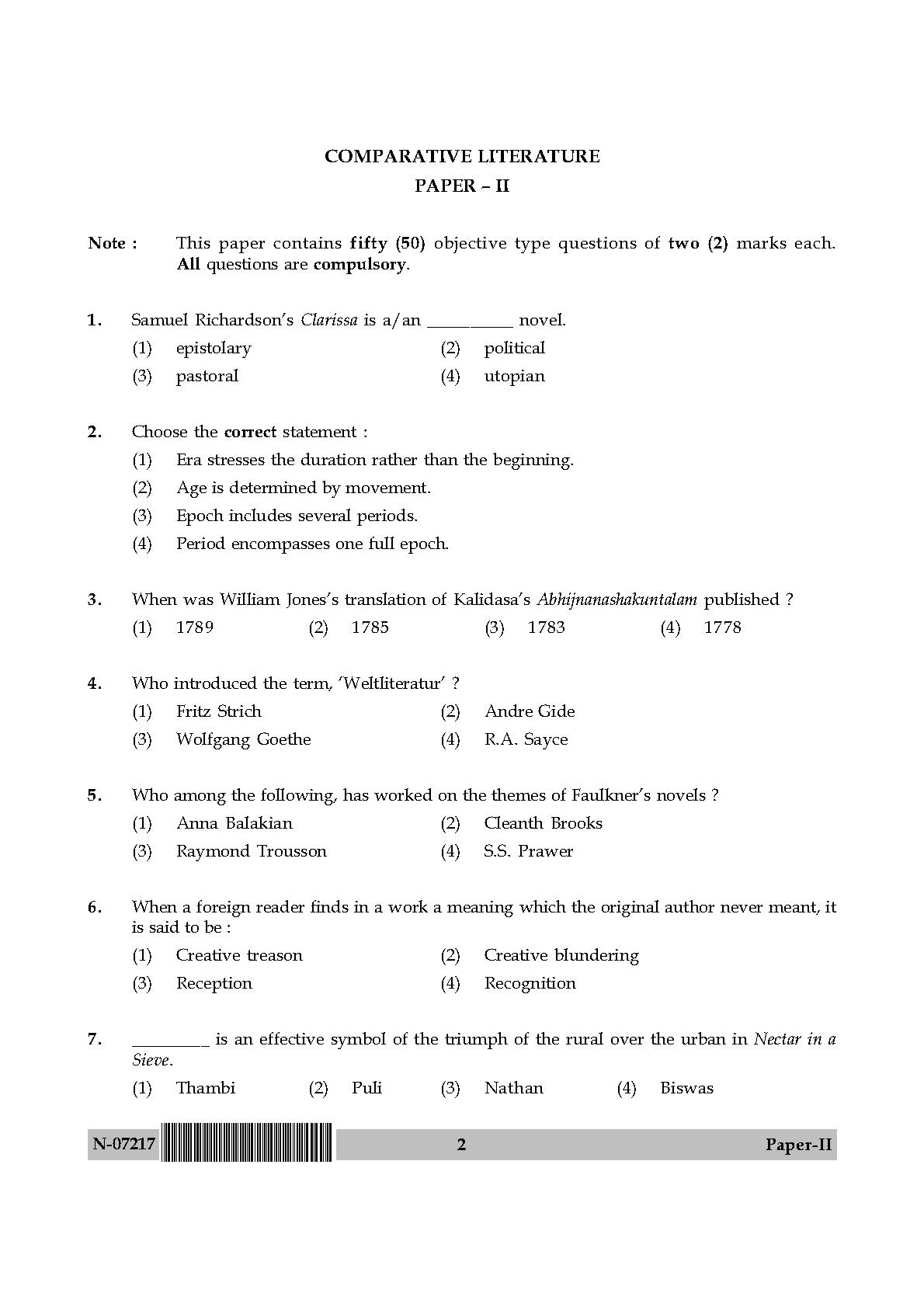 Comparative Literature Paper II November 2017 in English 2