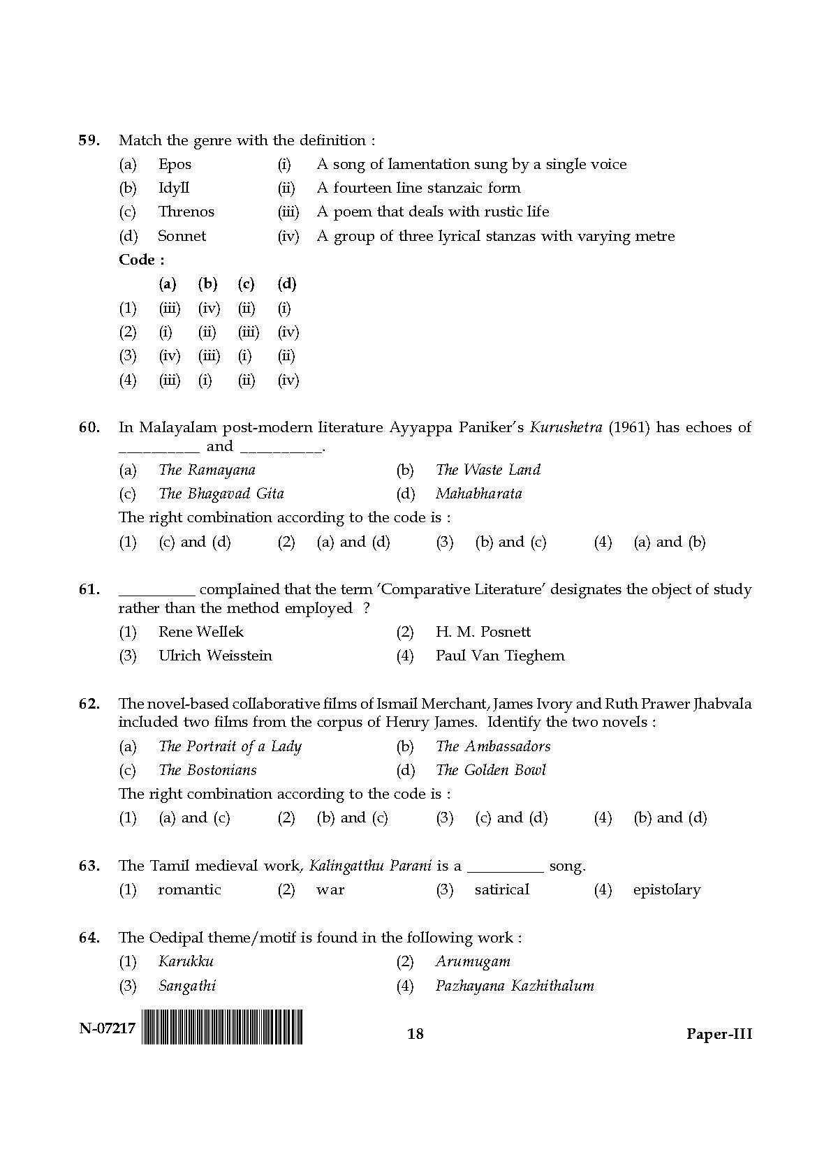 Comparative Literature Paper III November 2017 in English 10