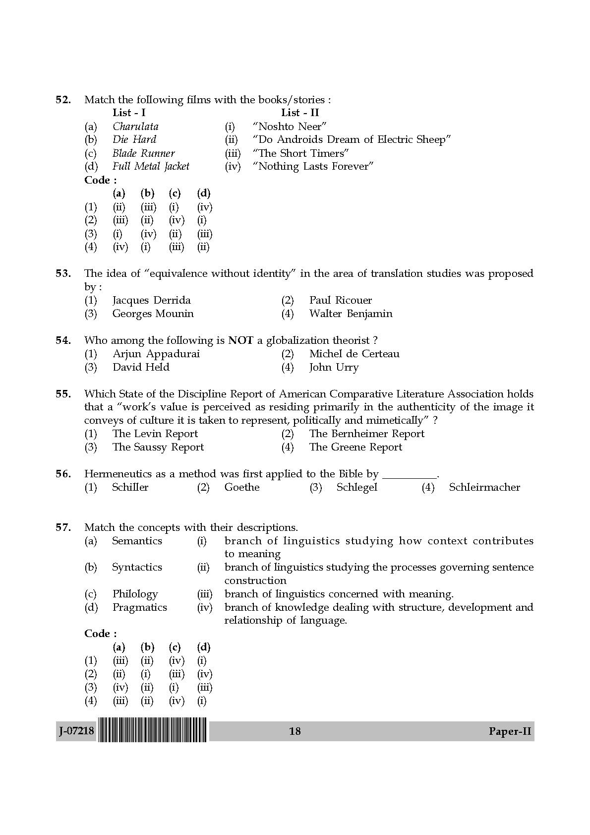 Comparative Literature Question Paper II July 2018 in English 10