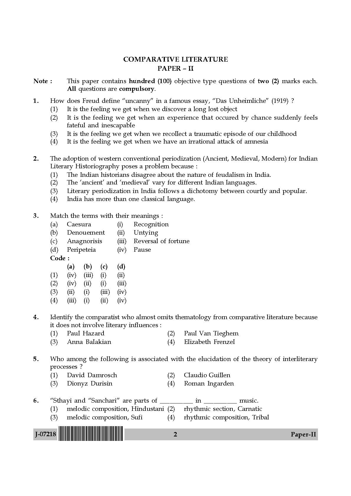 Comparative Literature Question Paper II July 2018 in English 2