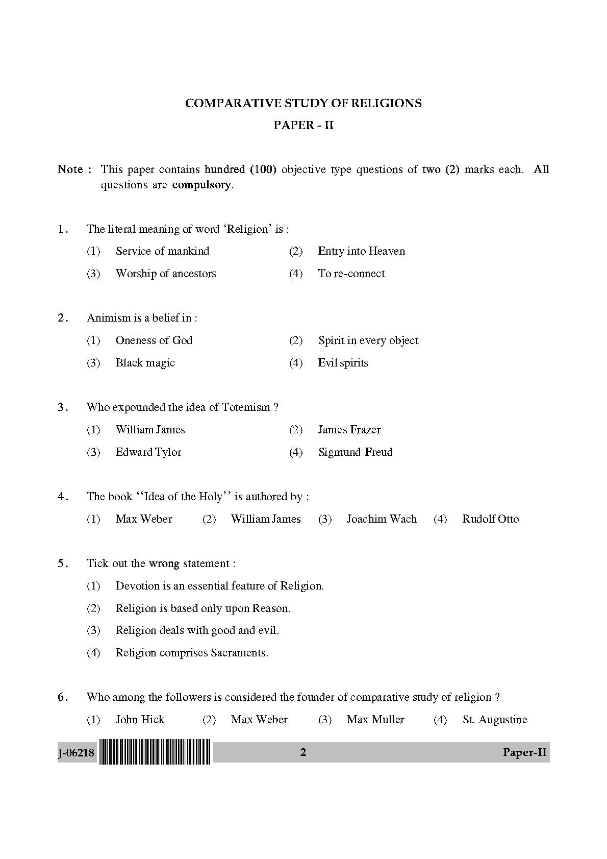 Comparative Study of Religions Paper II July 2018 in English 2