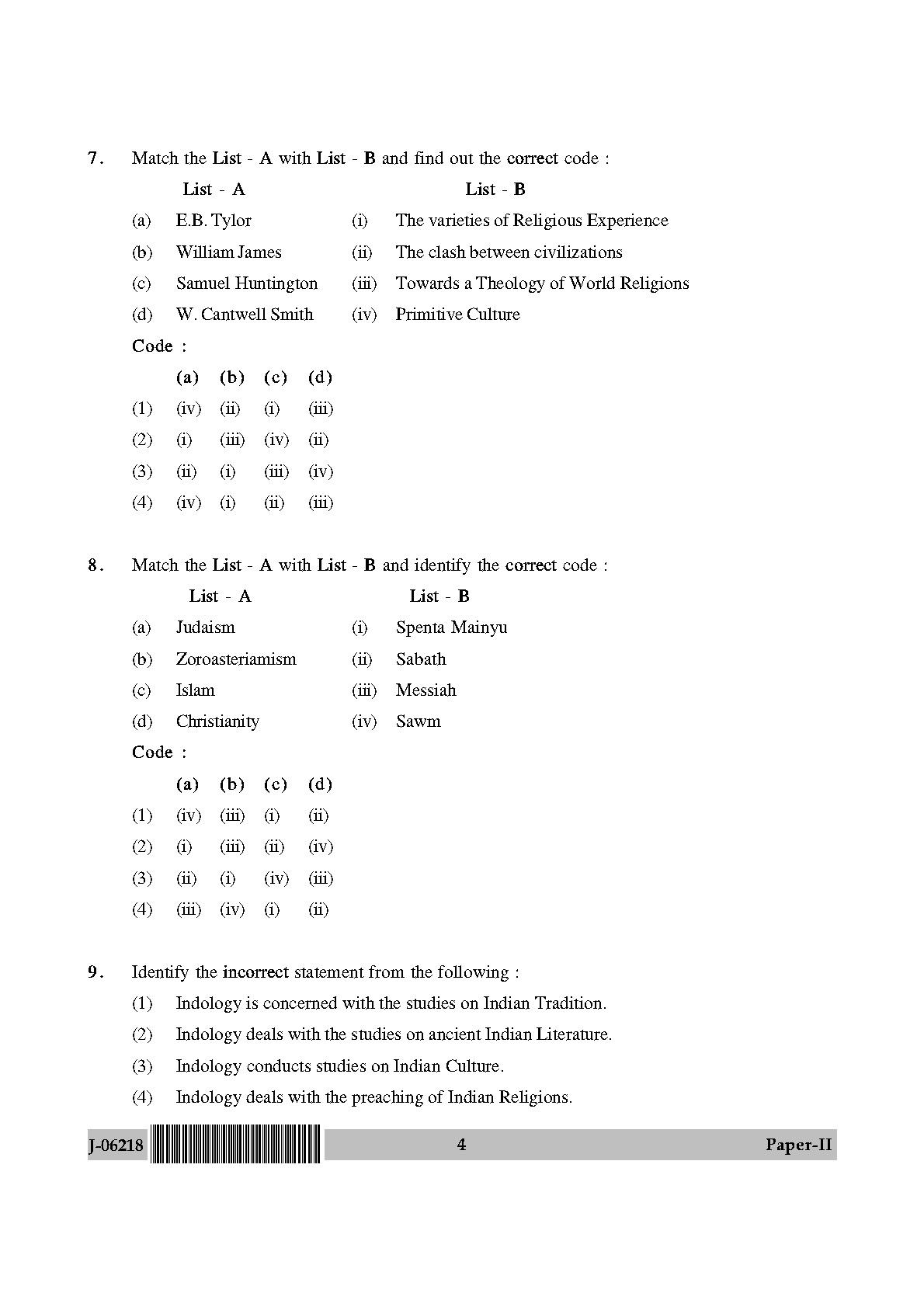 Comparative Study of Religions Paper II July 2018 in English 3