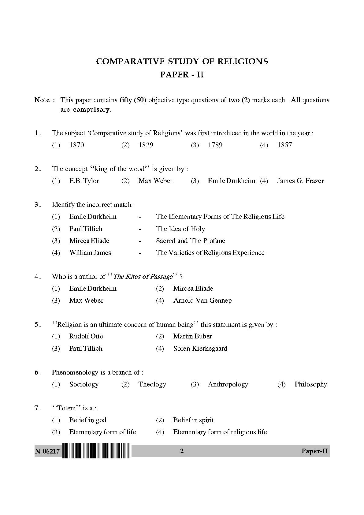 Comparative Study of Religions Paper II November 2017 in English 2