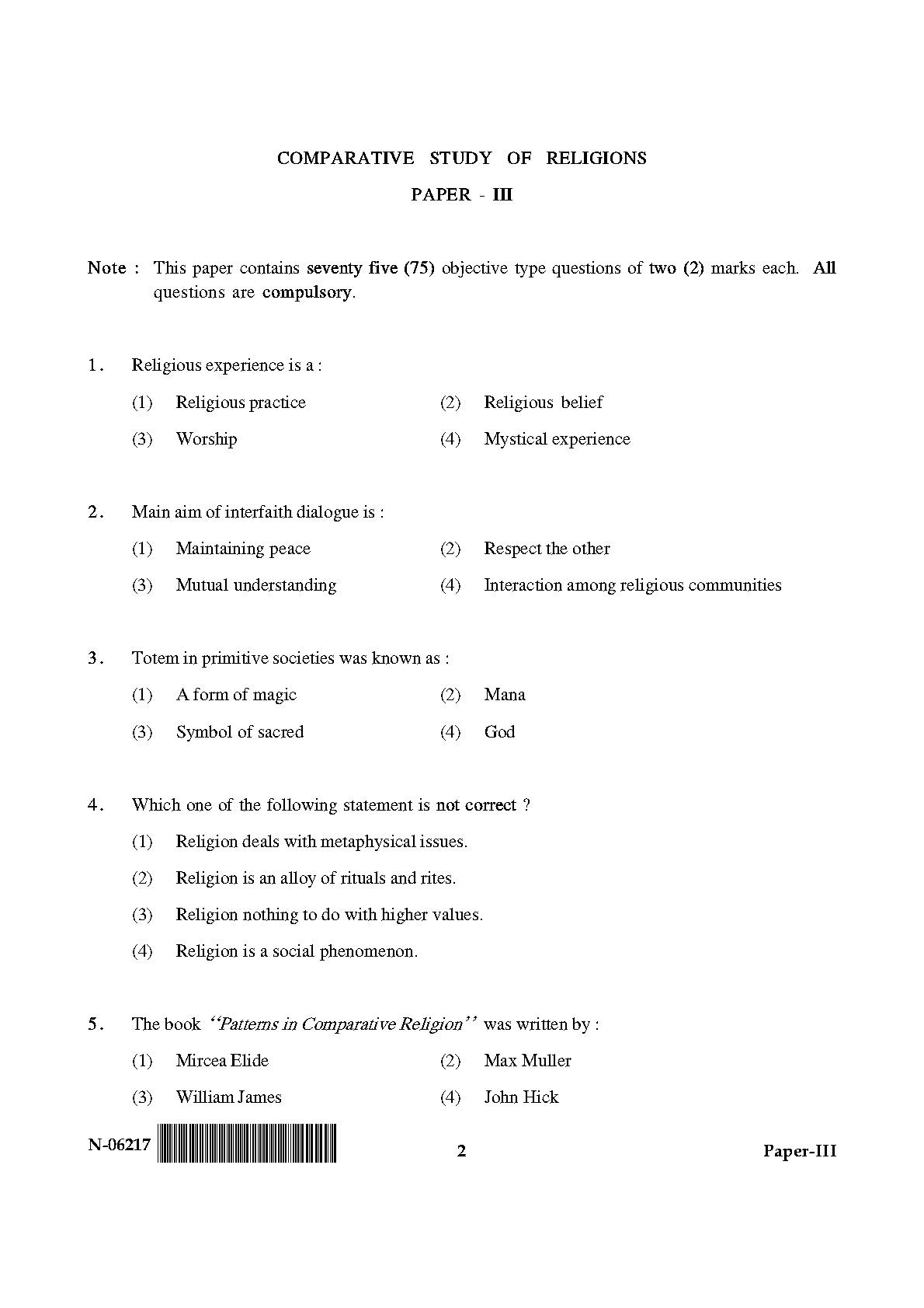 Comparative Study of Religions Paper III November 2017 in English 2