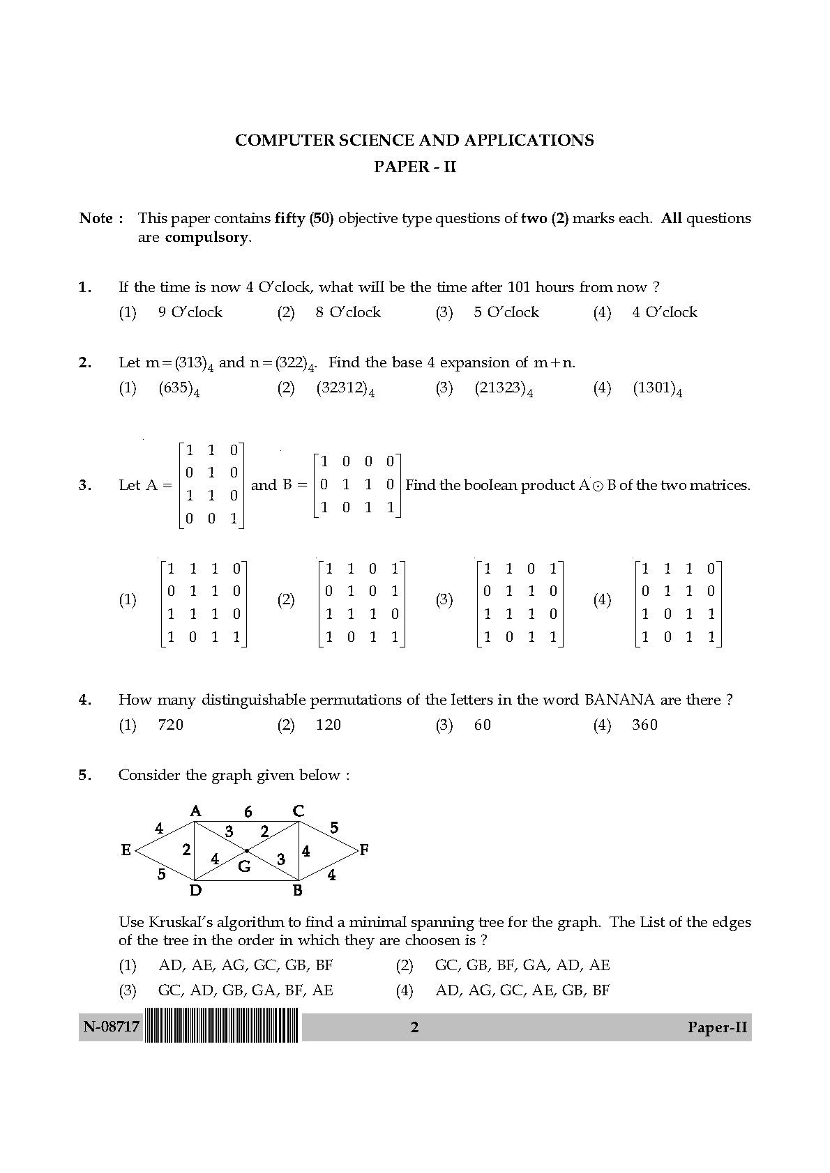 Computer Science and Applications Paper II November 2017 2