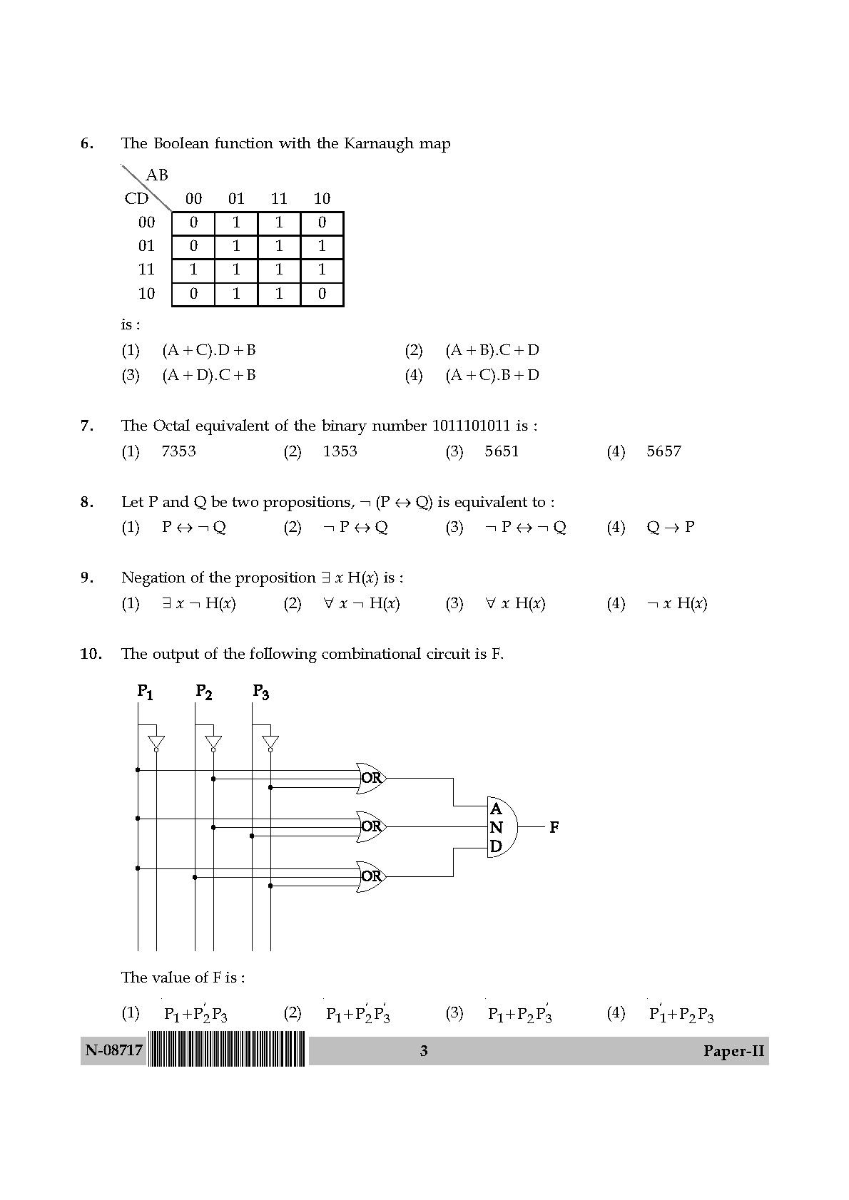 Computer Science and Applications Paper II November 2017 3