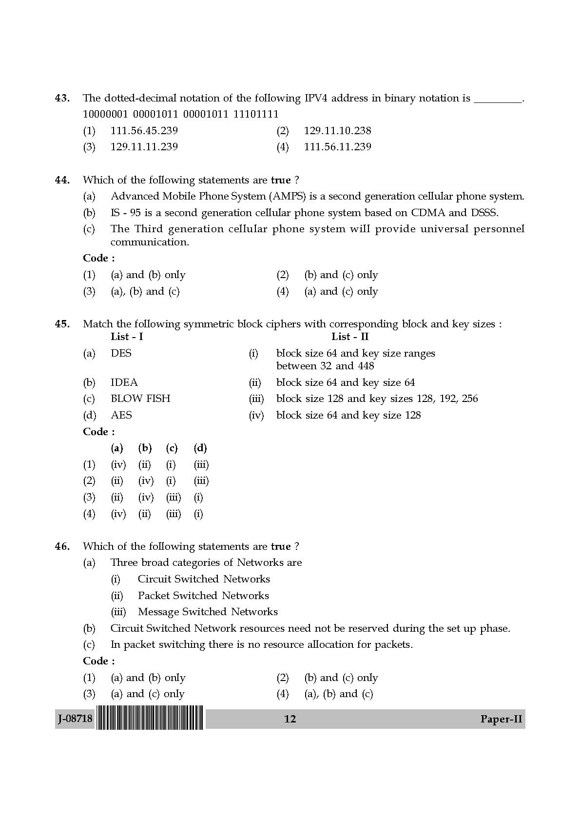 Computer Science and Applications Question Paper II July 2018 12