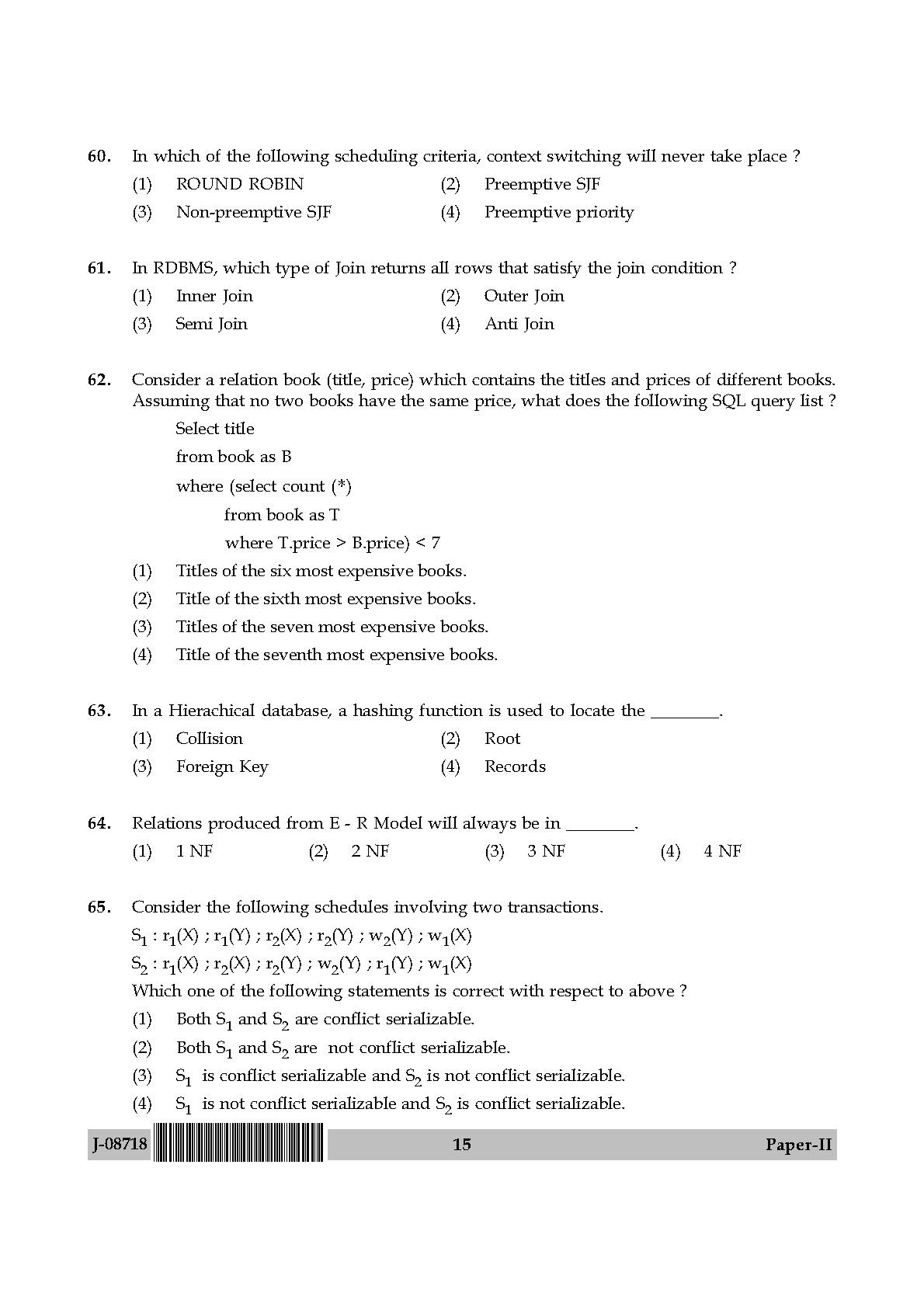 Computer Science and Applications Question Paper II July 2018 15