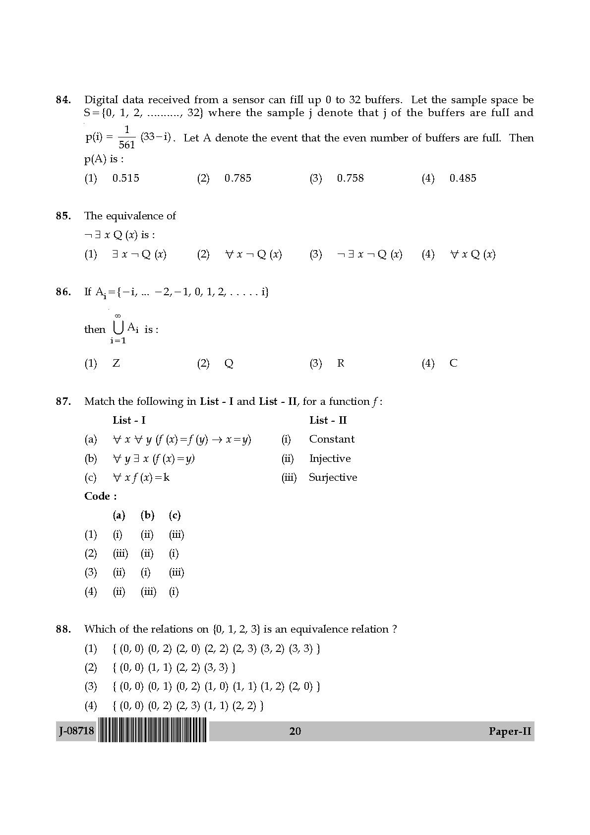 Computer Science and Applications Question Paper II July 2018 20