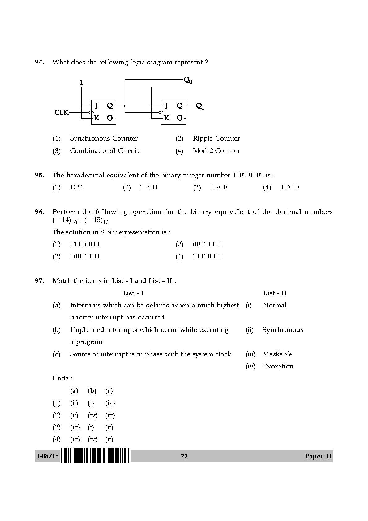 Computer Science and Applications Question Paper II July 2018 22