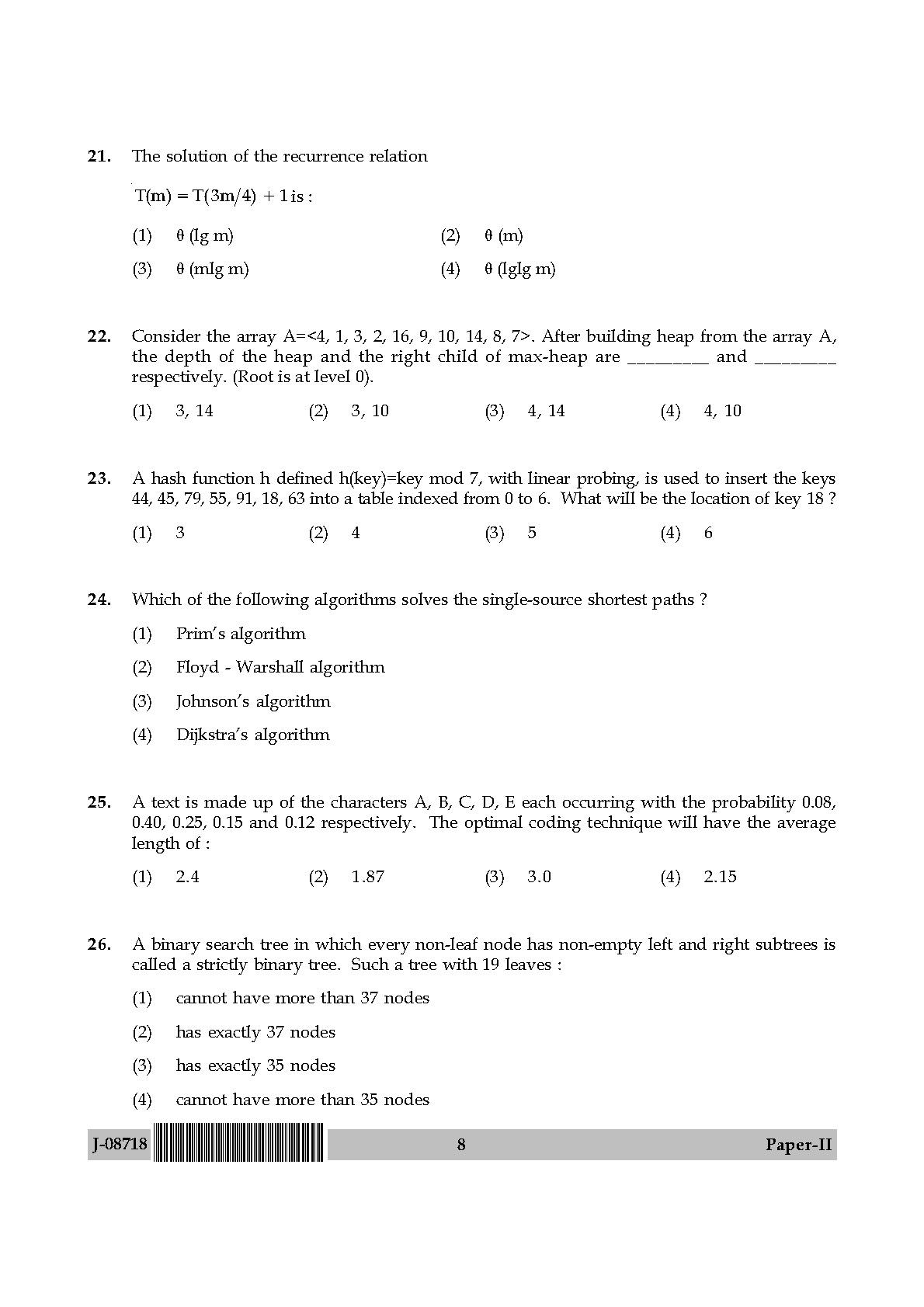 Computer Science and Applications Question Paper II July 2018 8