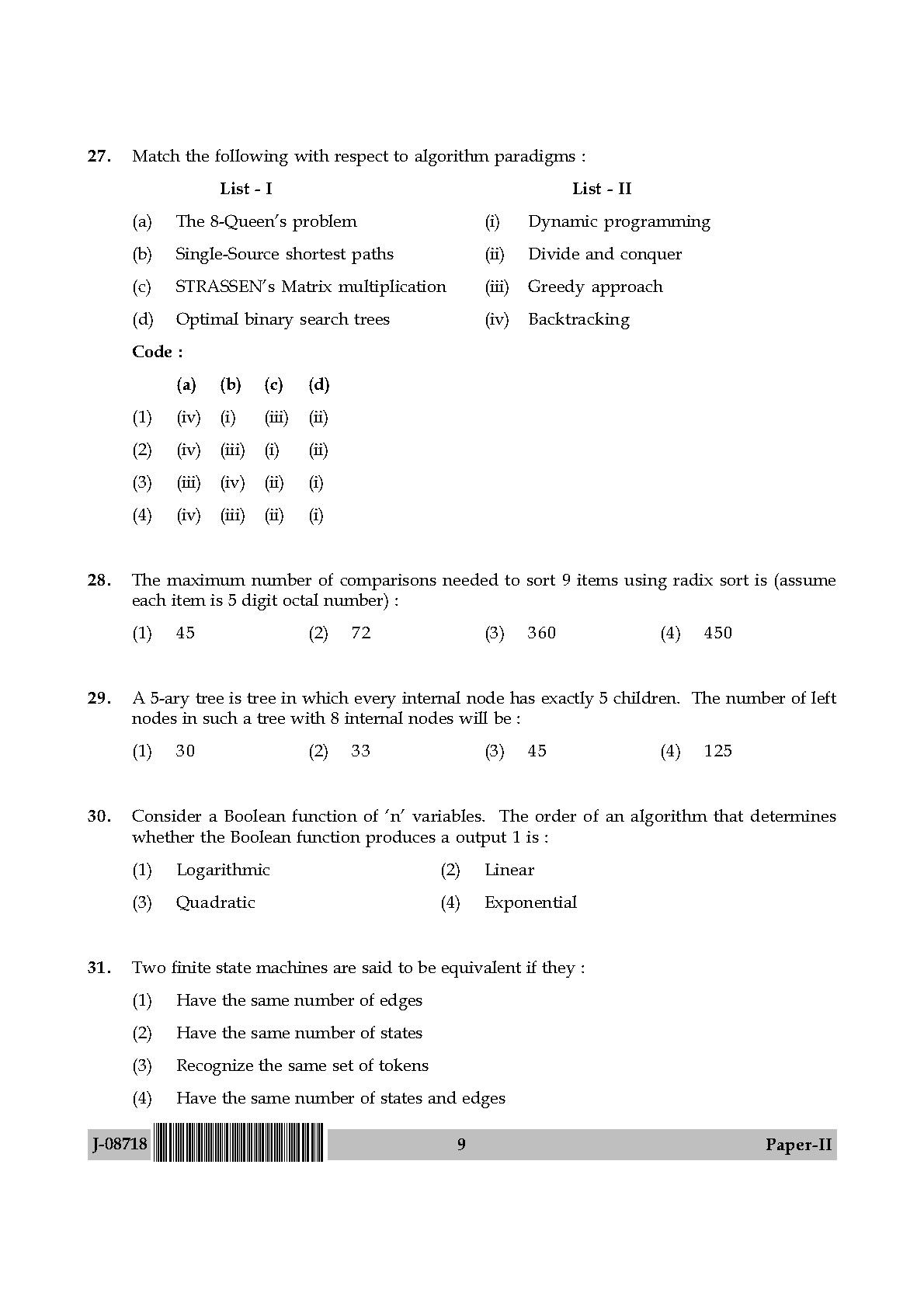 Computer Science and Applications Question Paper II July 2018 9