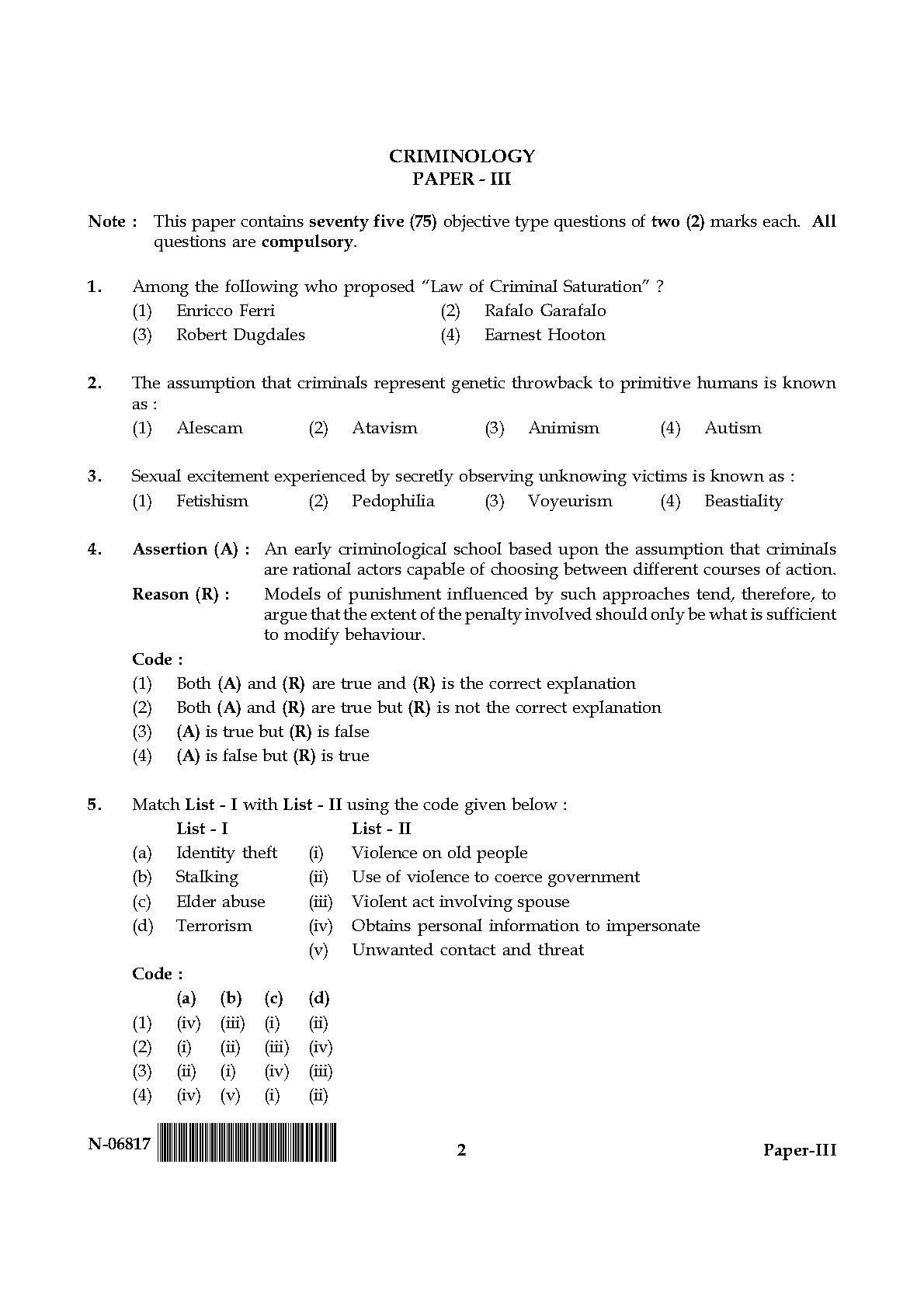 Criminology Paper III November 2017 in English 2