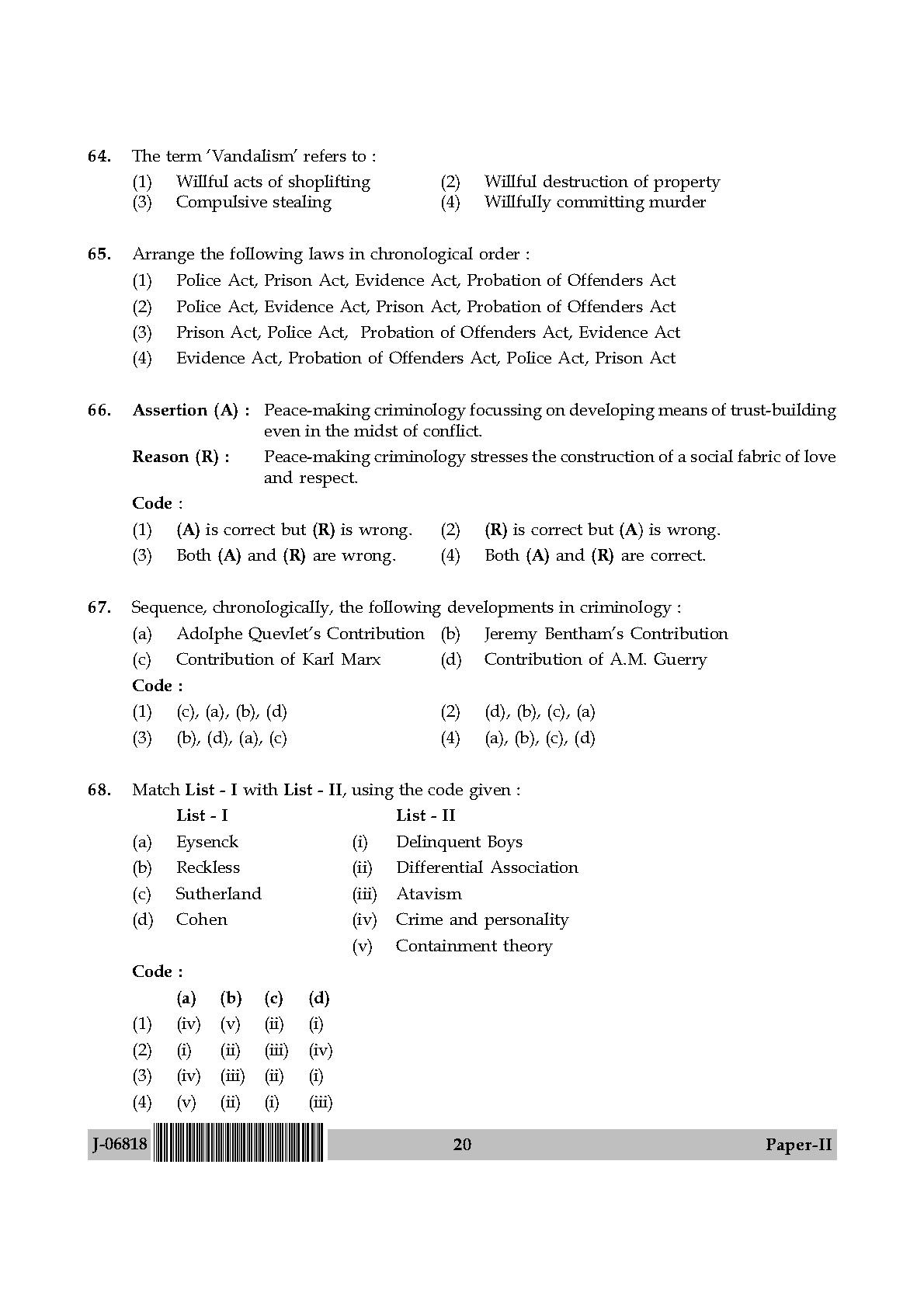 Criminology Question Paper II July 2018 in English 11