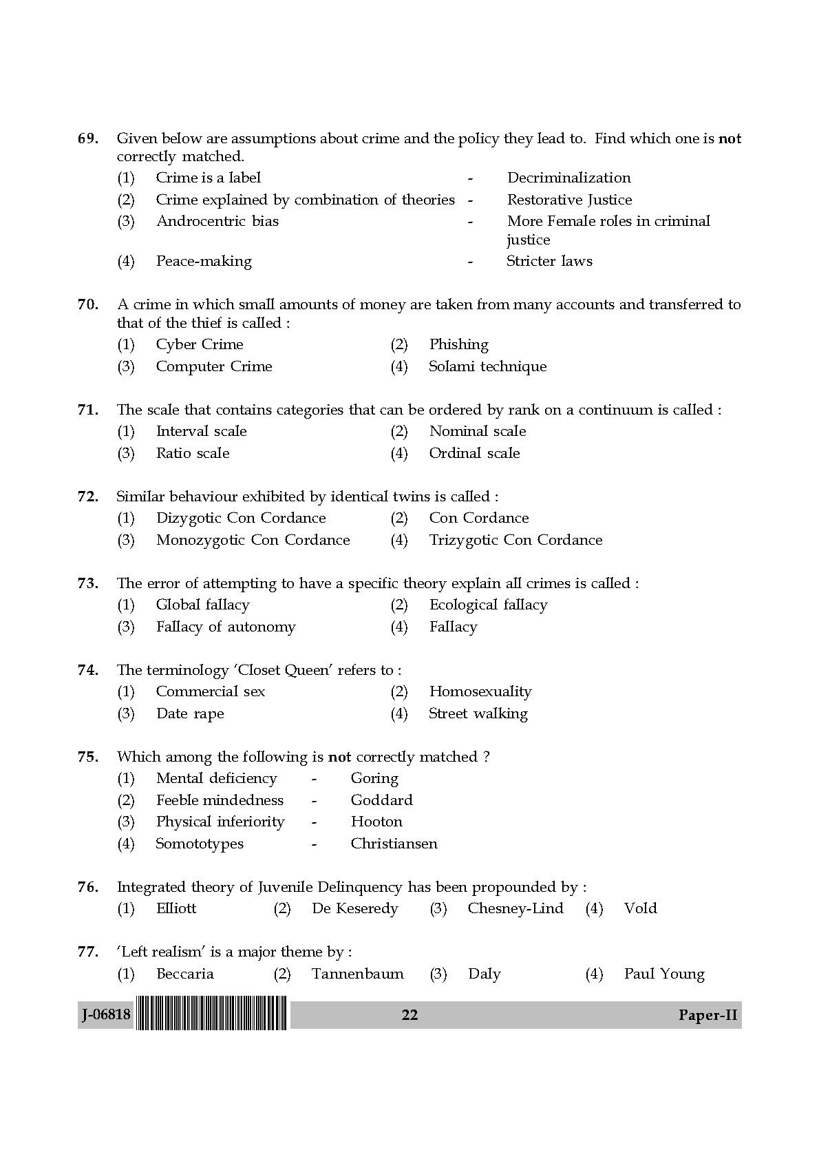 Criminology Question Paper II July 2018 in English 12