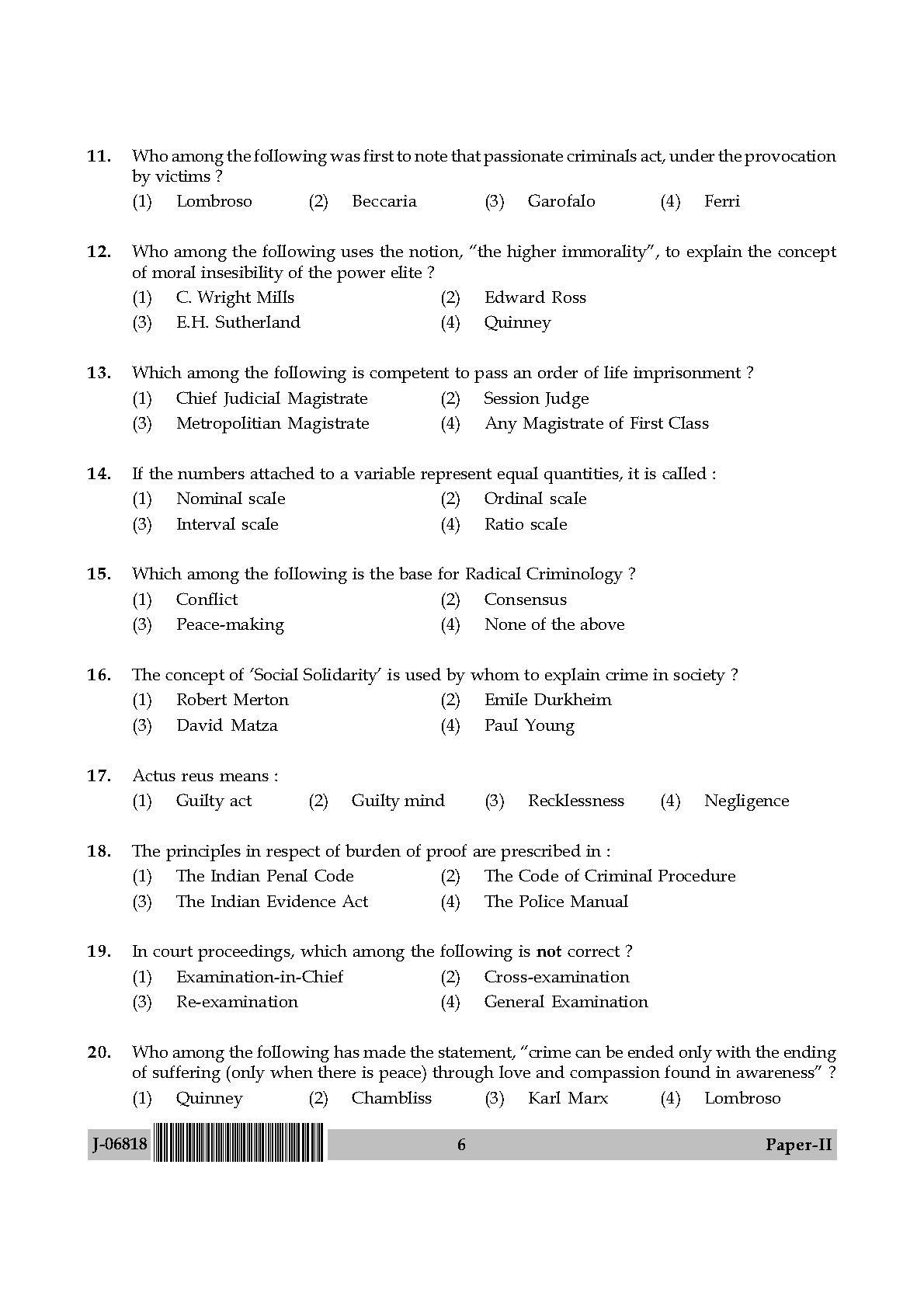 Criminology Question Paper II July 2018 in English 4