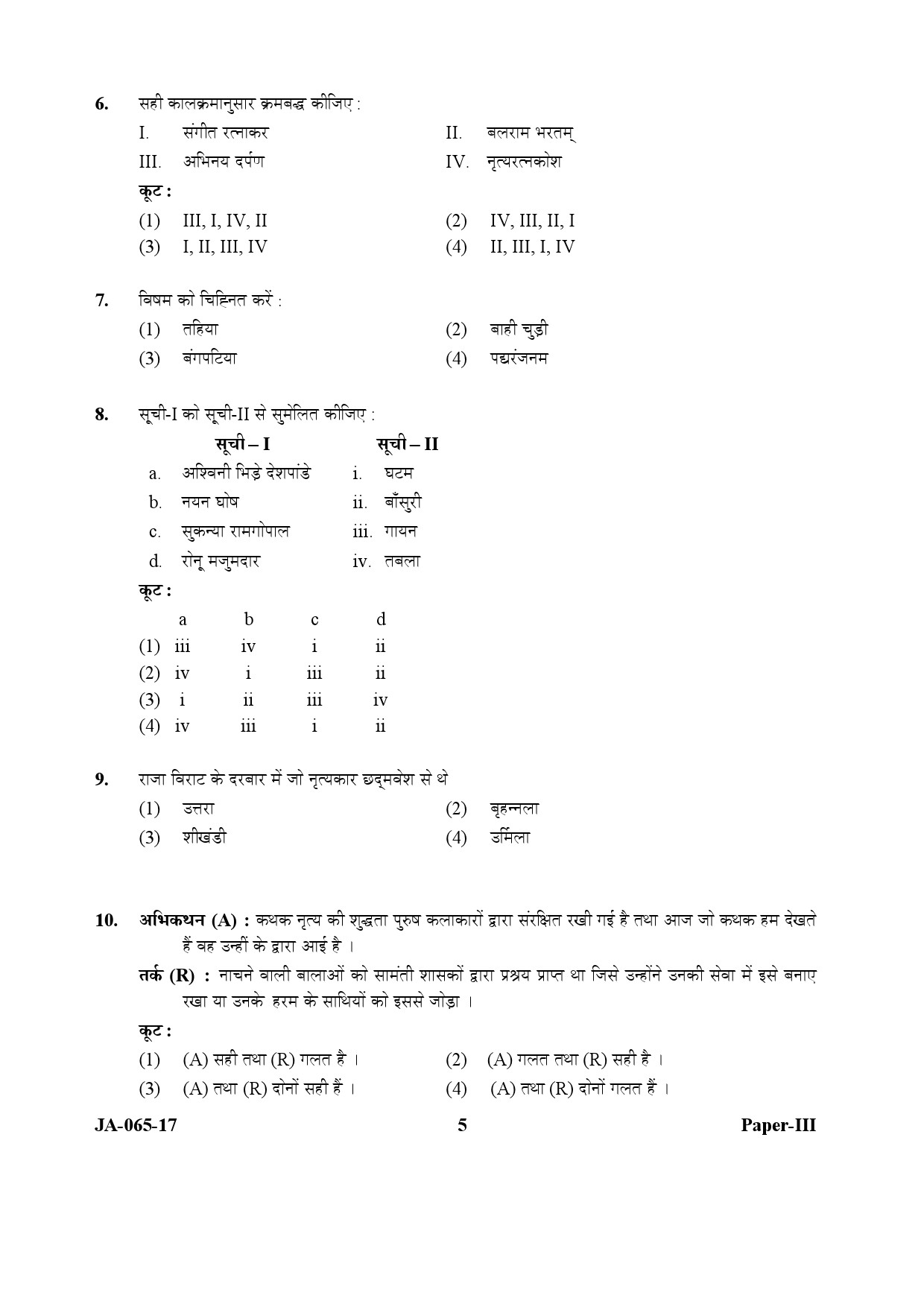 Dance Paper III January 2017 in Hindi 2