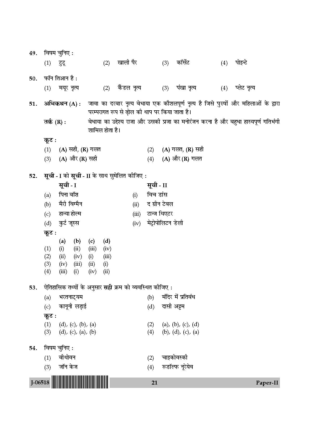 Dance Question Paper II July 2018 in Hindi 10