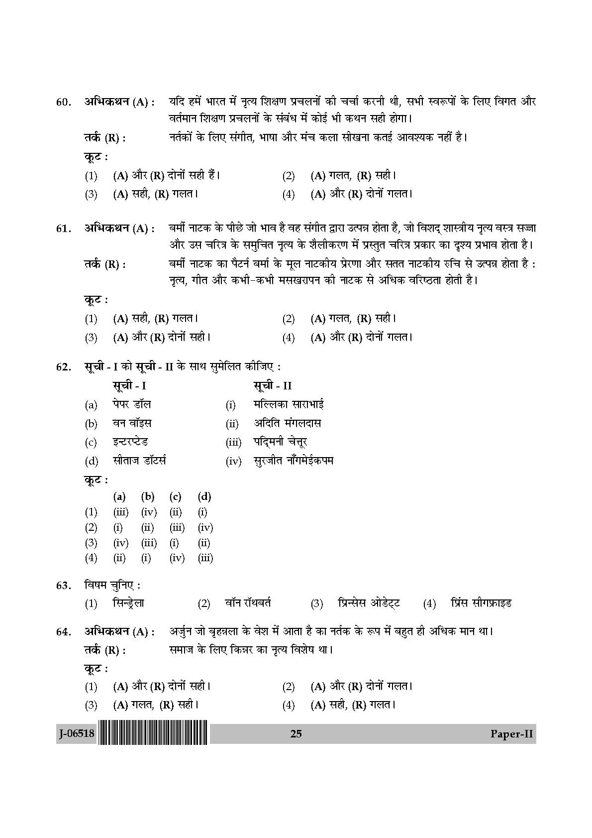 Dance Question Paper II July 2018 in Hindi 12