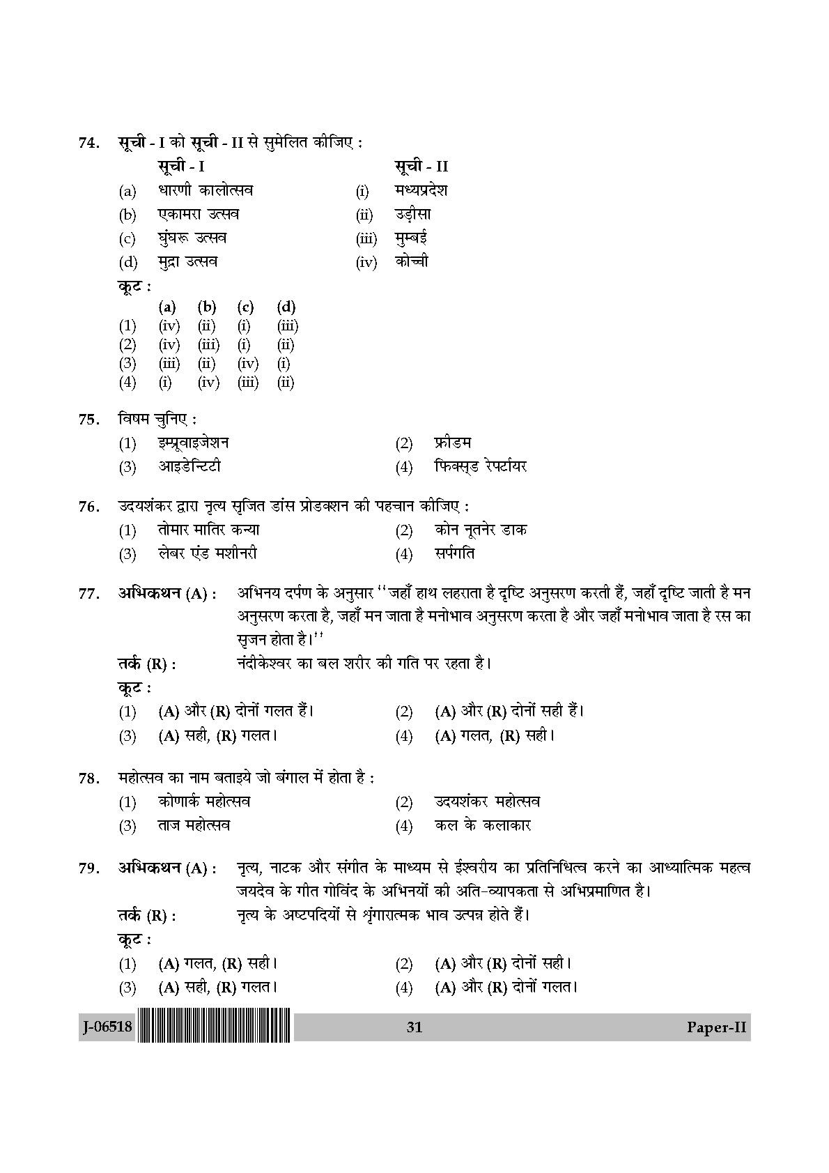 Dance Question Paper II July 2018 in Hindi 15