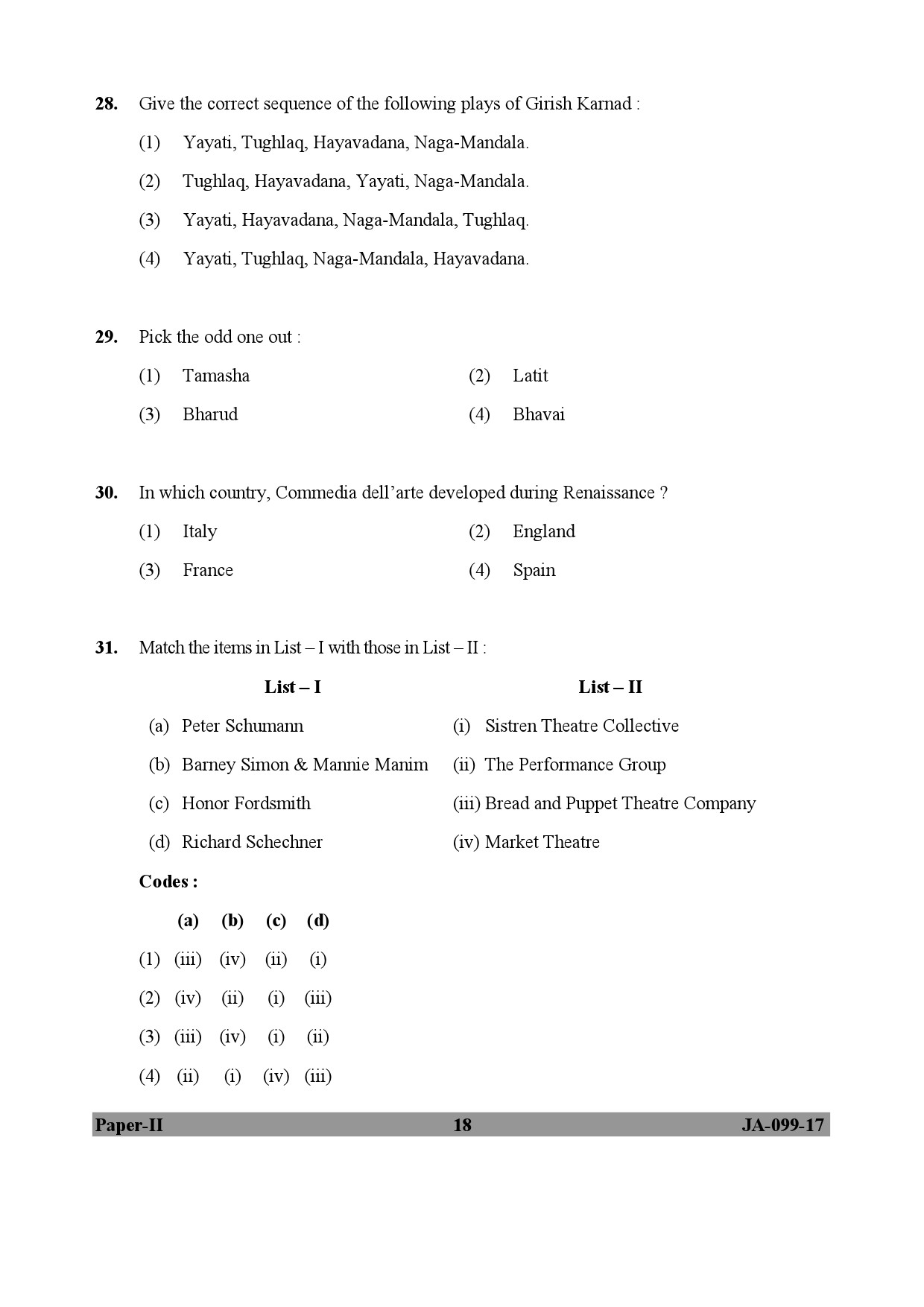 Drama Theatre Paper II January 2017 in English 10