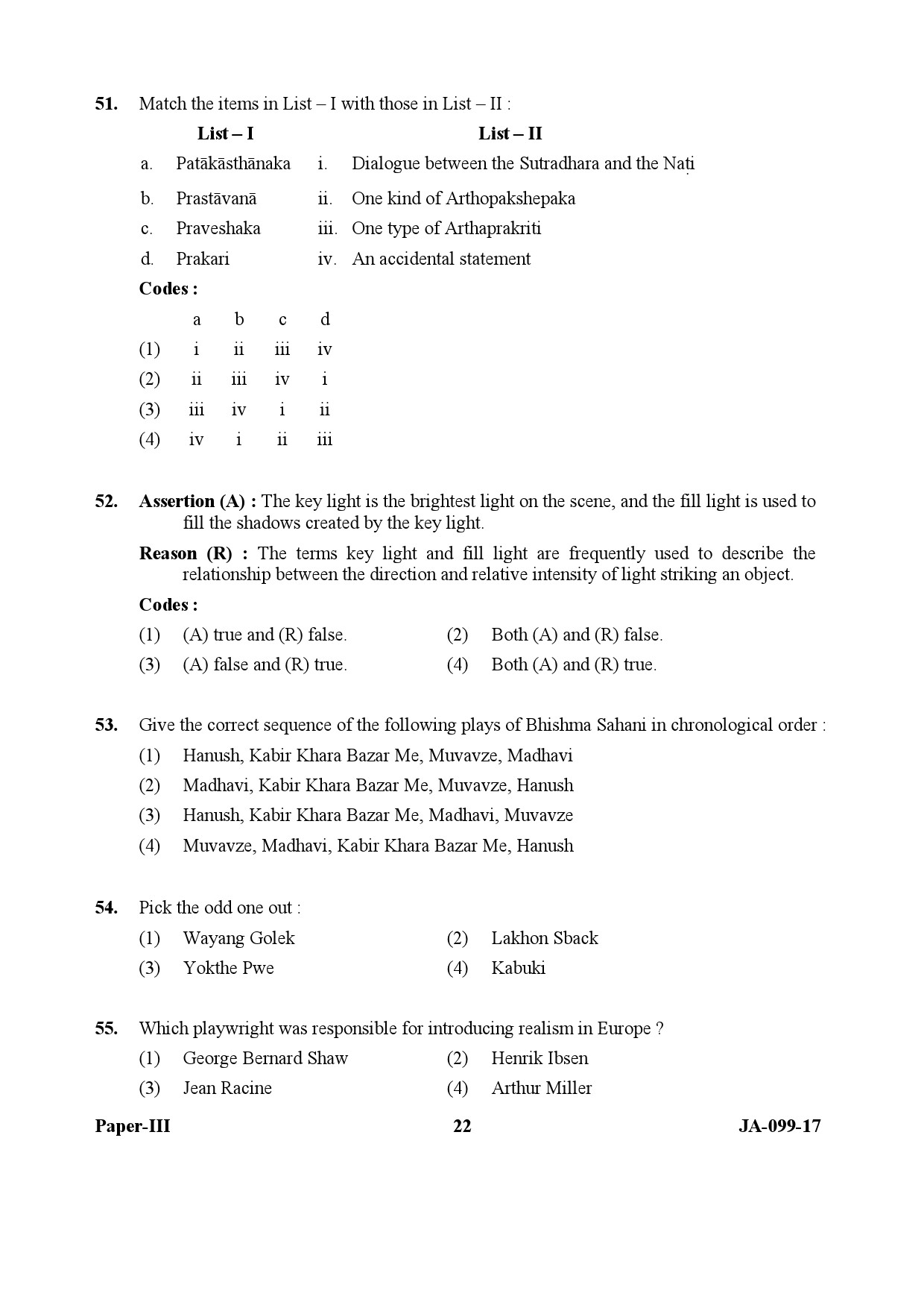 Drama Theatre Paper III January 2017 in English 12