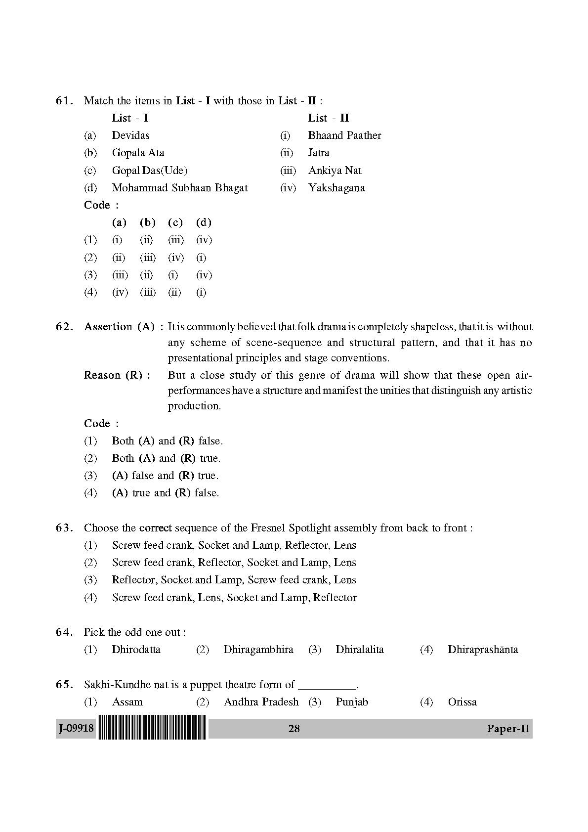 Drama Theatre Question Paper II July 2018 in English 15