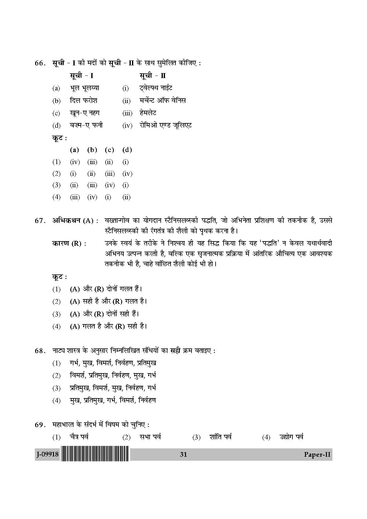 Drama Theatre Question Paper II July 2018 in Hindi 15