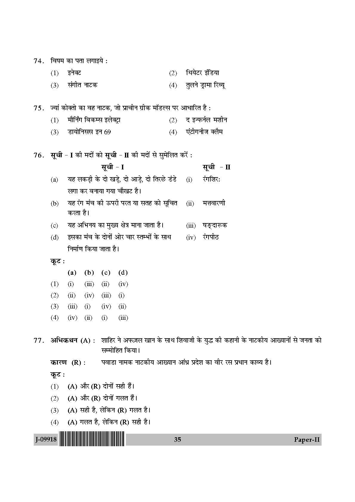 Drama Theatre Question Paper II July 2018 in Hindi 17