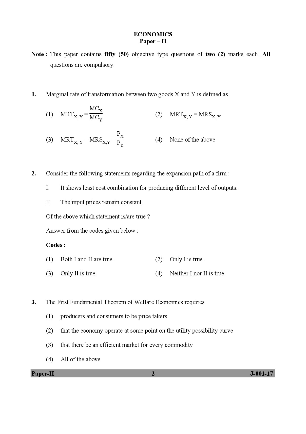 Economics Paper II January 2017 in English 2