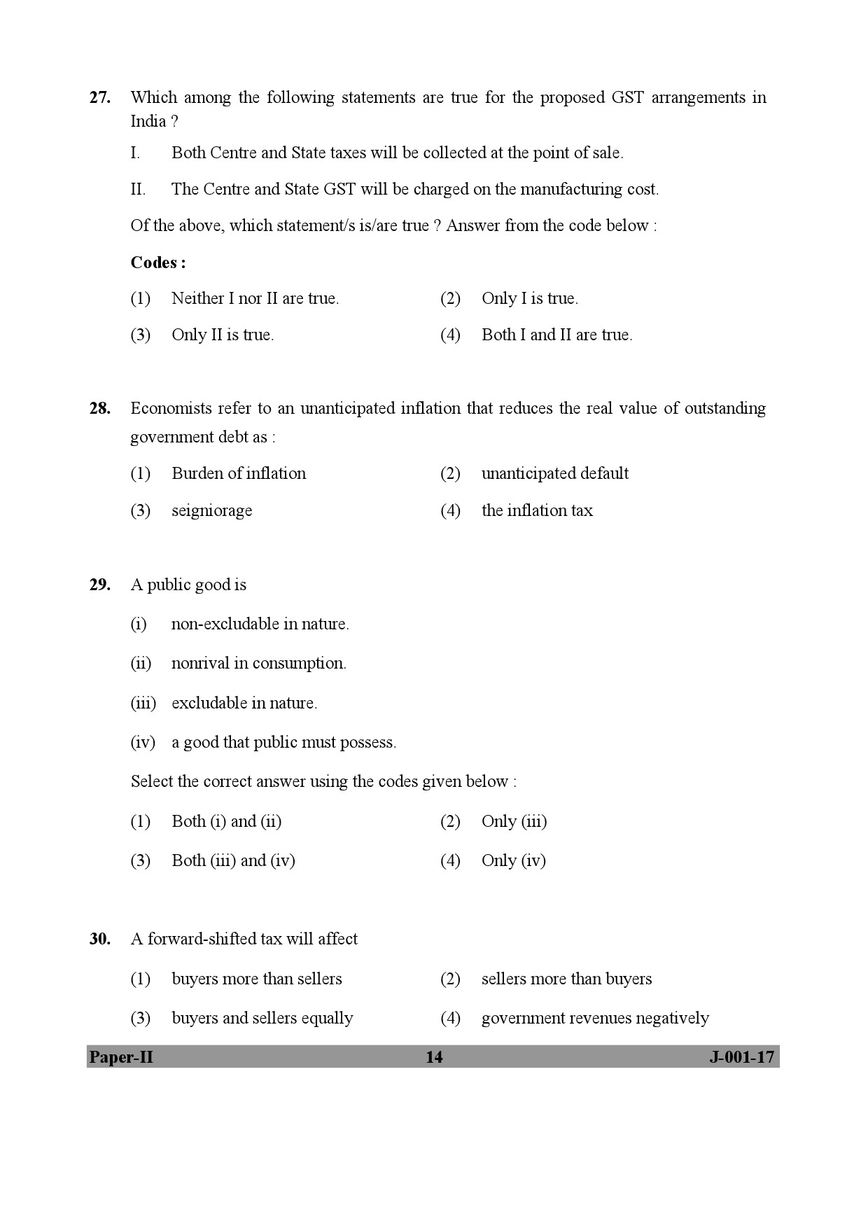 Economics Paper II January 2017 in English 8