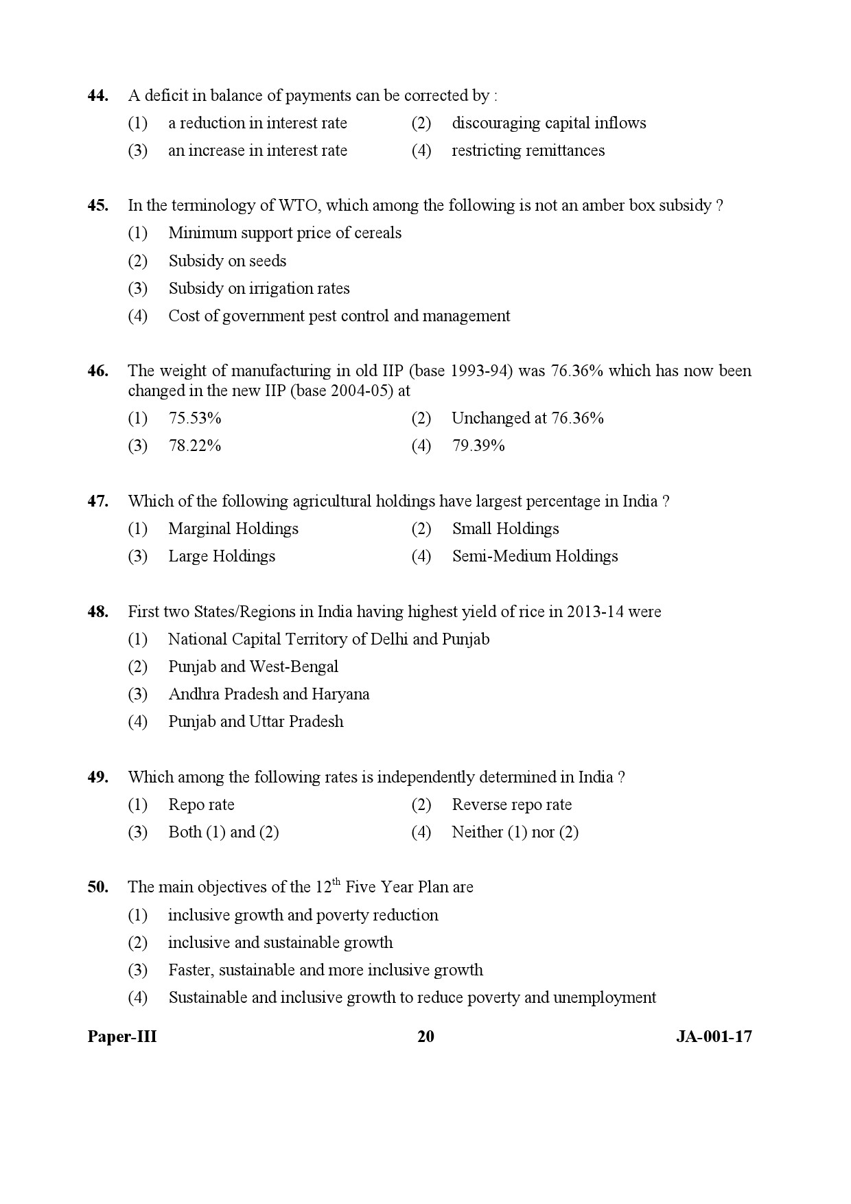 Economics Paper III January 2017 in English-UGC NET Previous Question ...