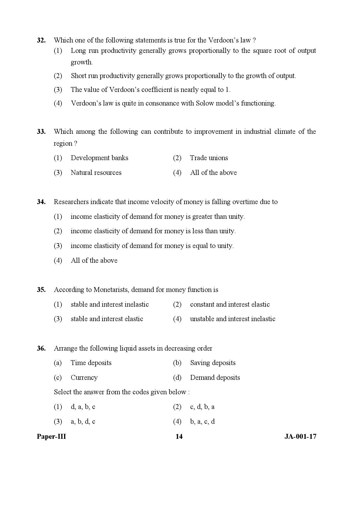 Economics Paper III January 2017 in English 8