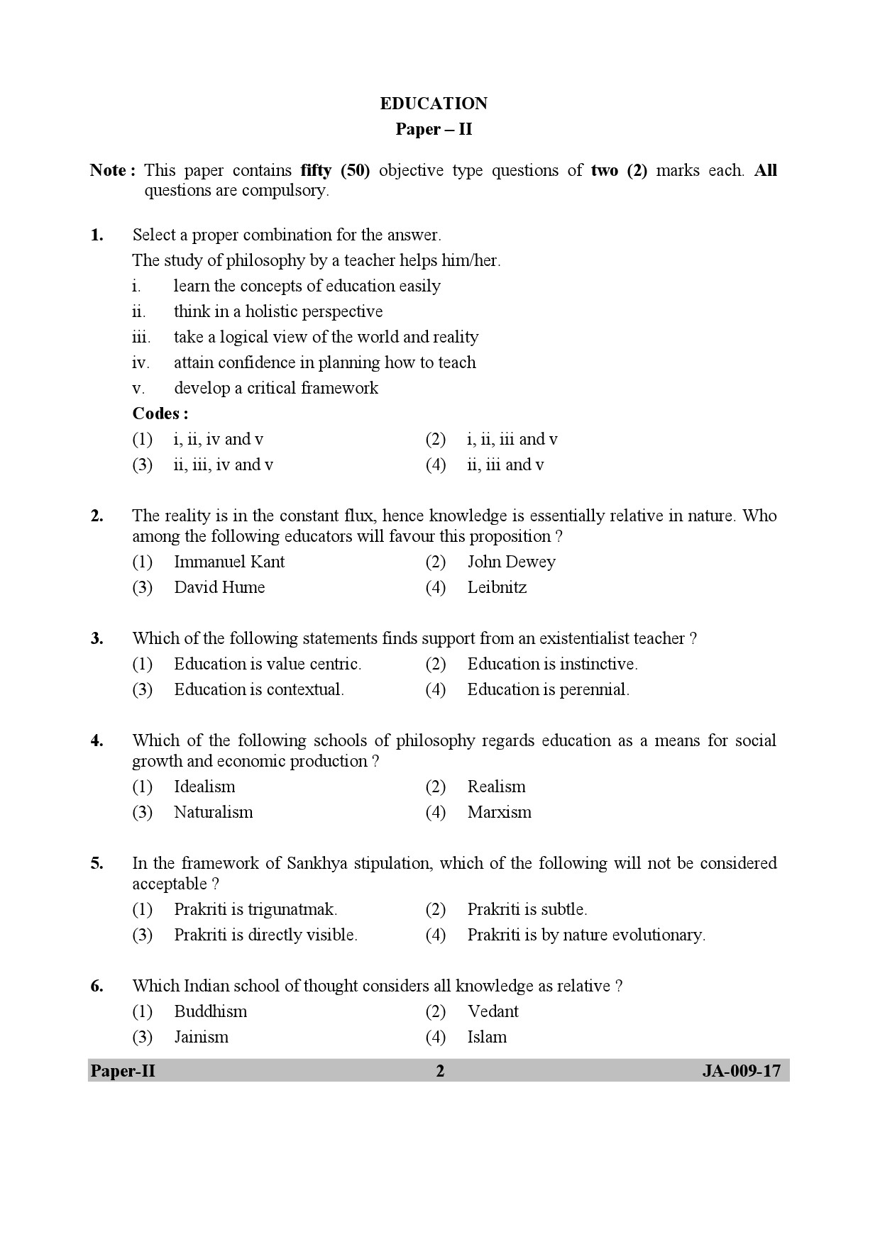 Education Paper II January 2017 in English 2