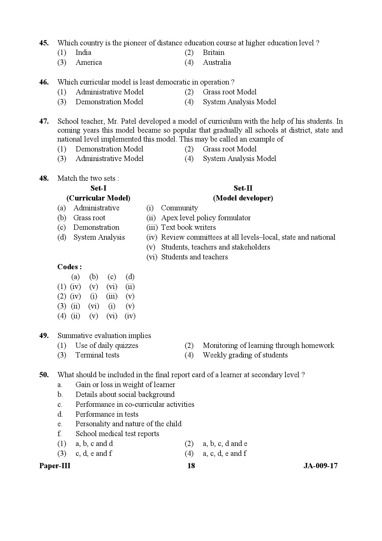 Education Paper III January 2017 in English 10