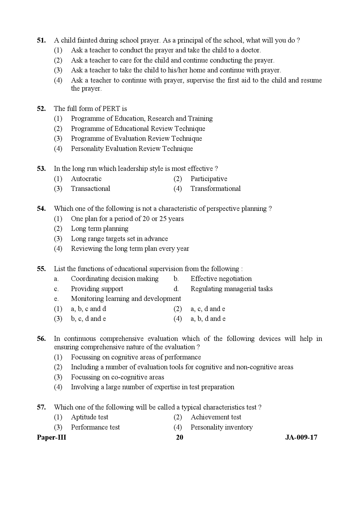 Education Paper III January 2017 in English 11