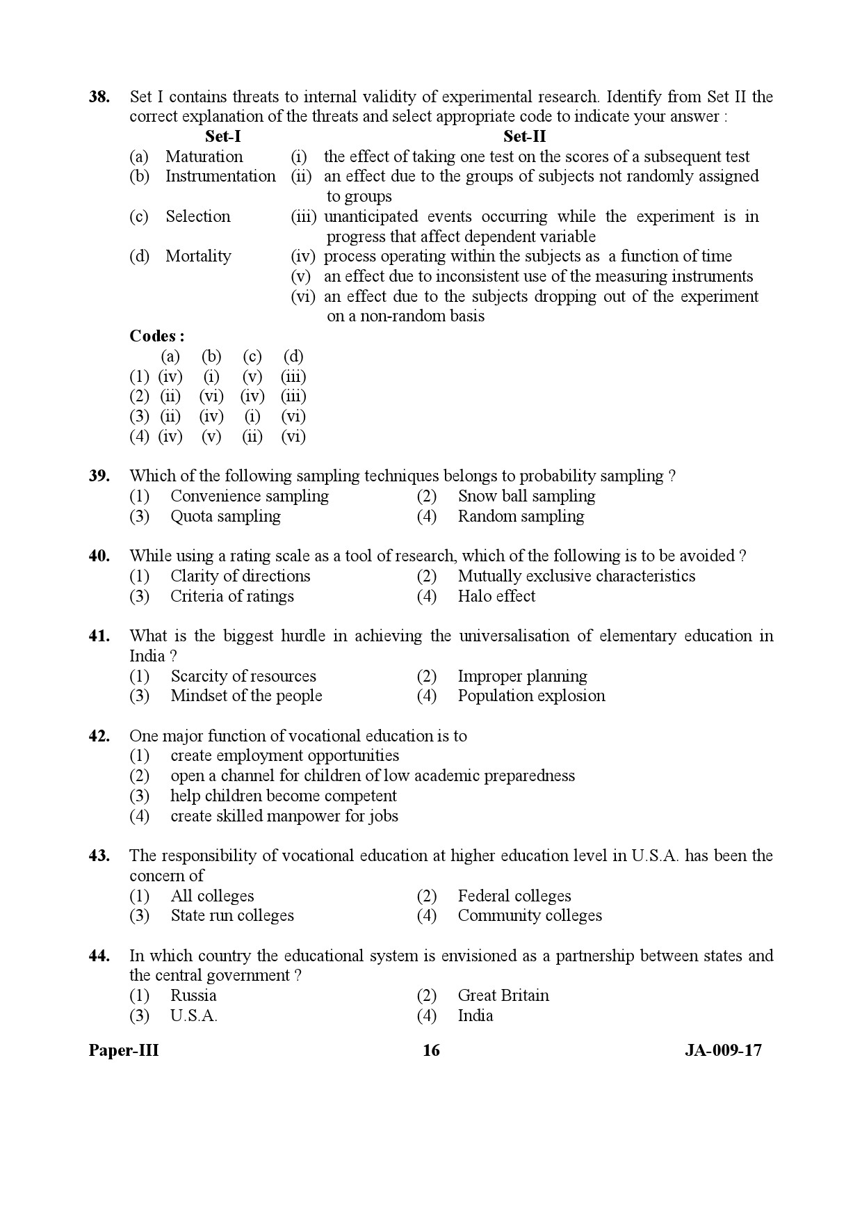 Education Paper III January 2017 in English 9