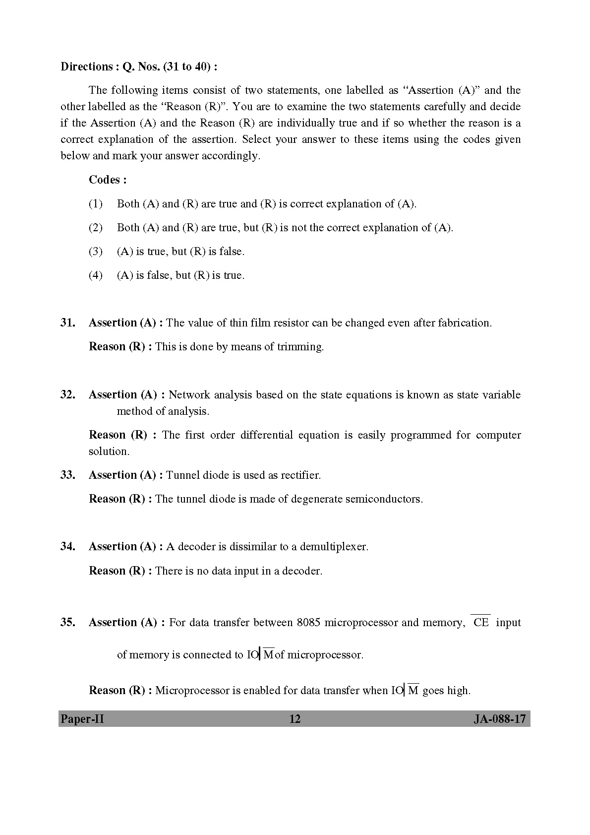 Electronic Science Question Paper II January 2017 12