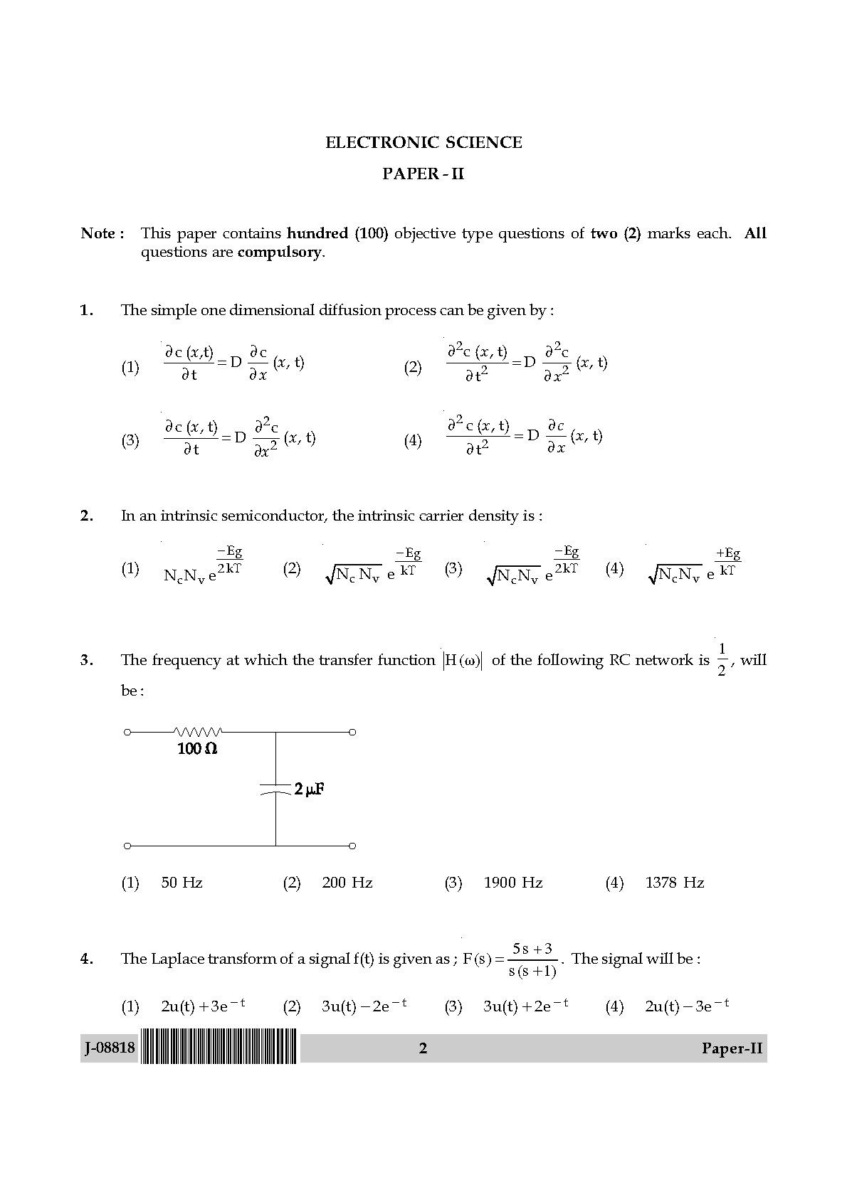 Electronic Science Question Paper II July 2018 2