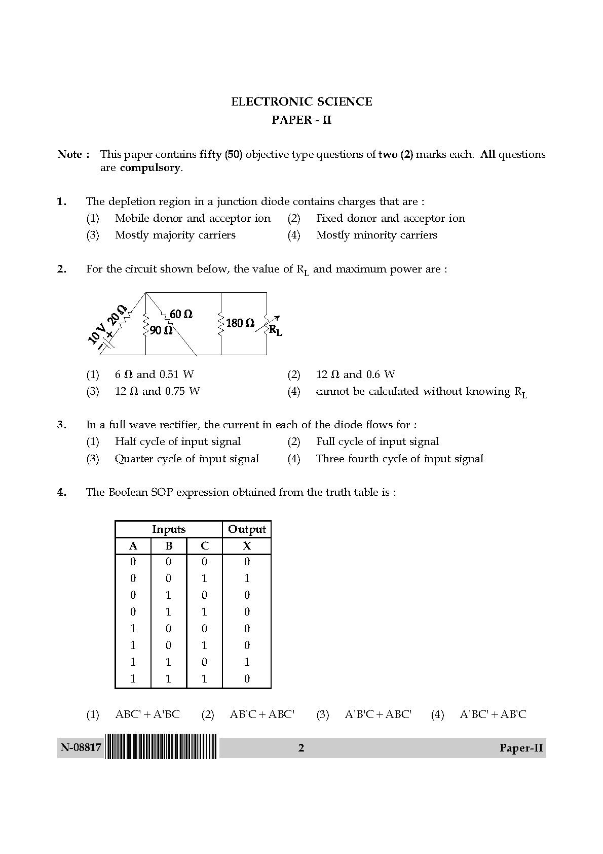 Electronic Science Question Paper II November 2017 2