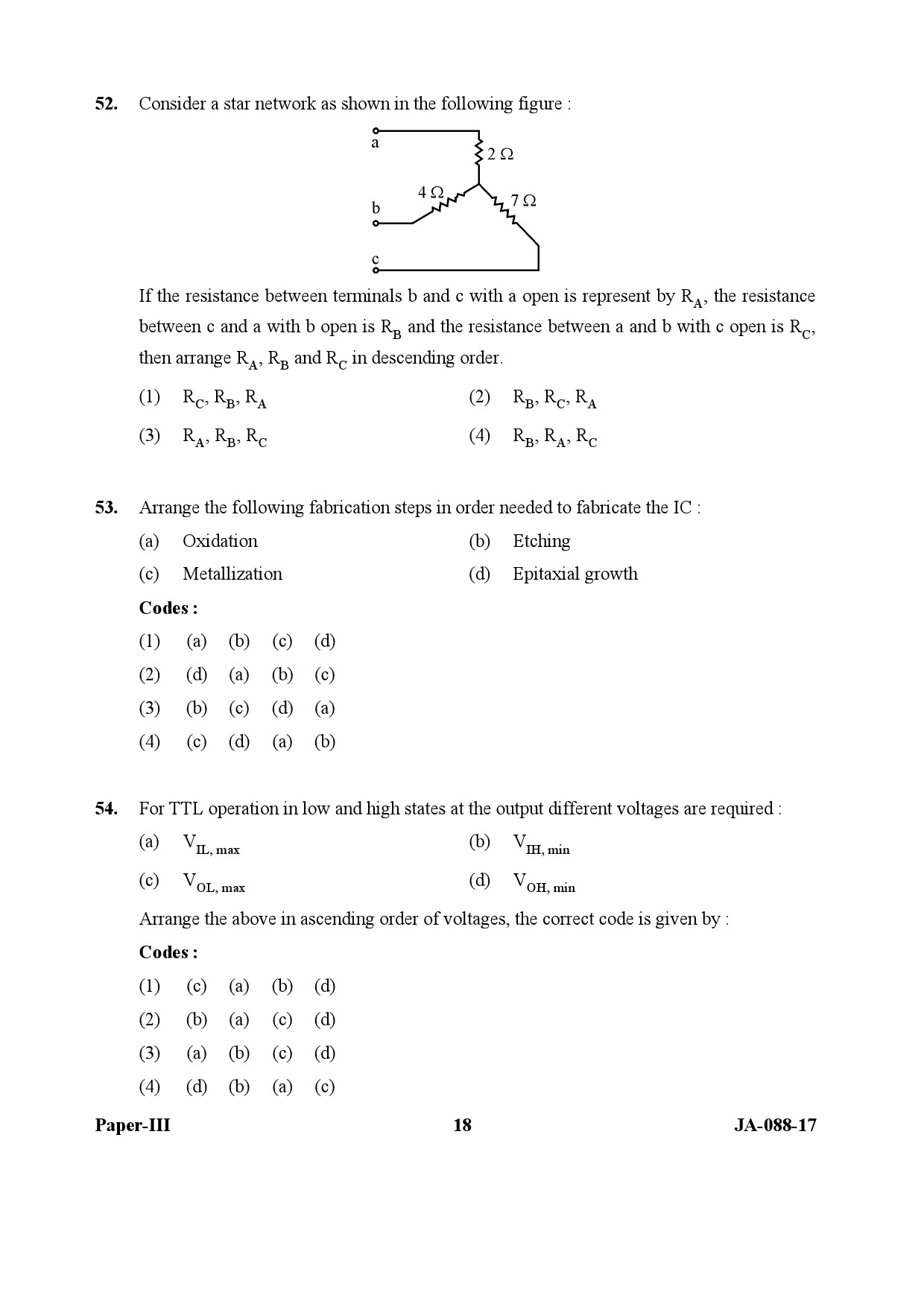 Electronic Science Question Paper III January 2017 18