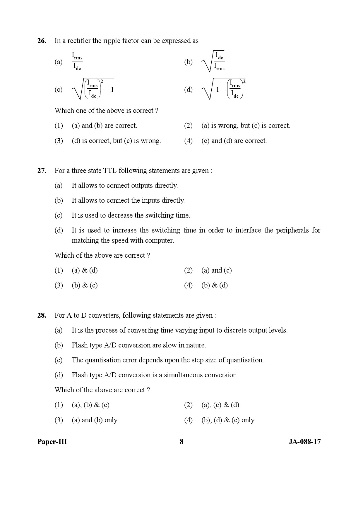 Electronic Science Question Paper Iii January 2017-ugc Net Previous 