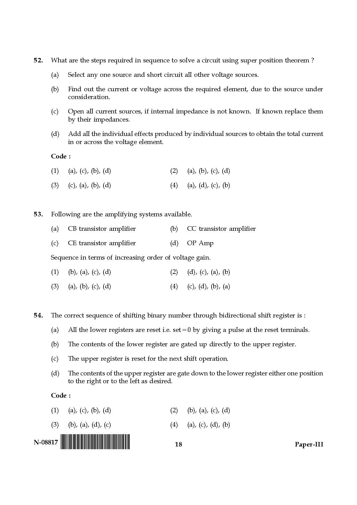 Electronic Science Question Paper III November 2017 18