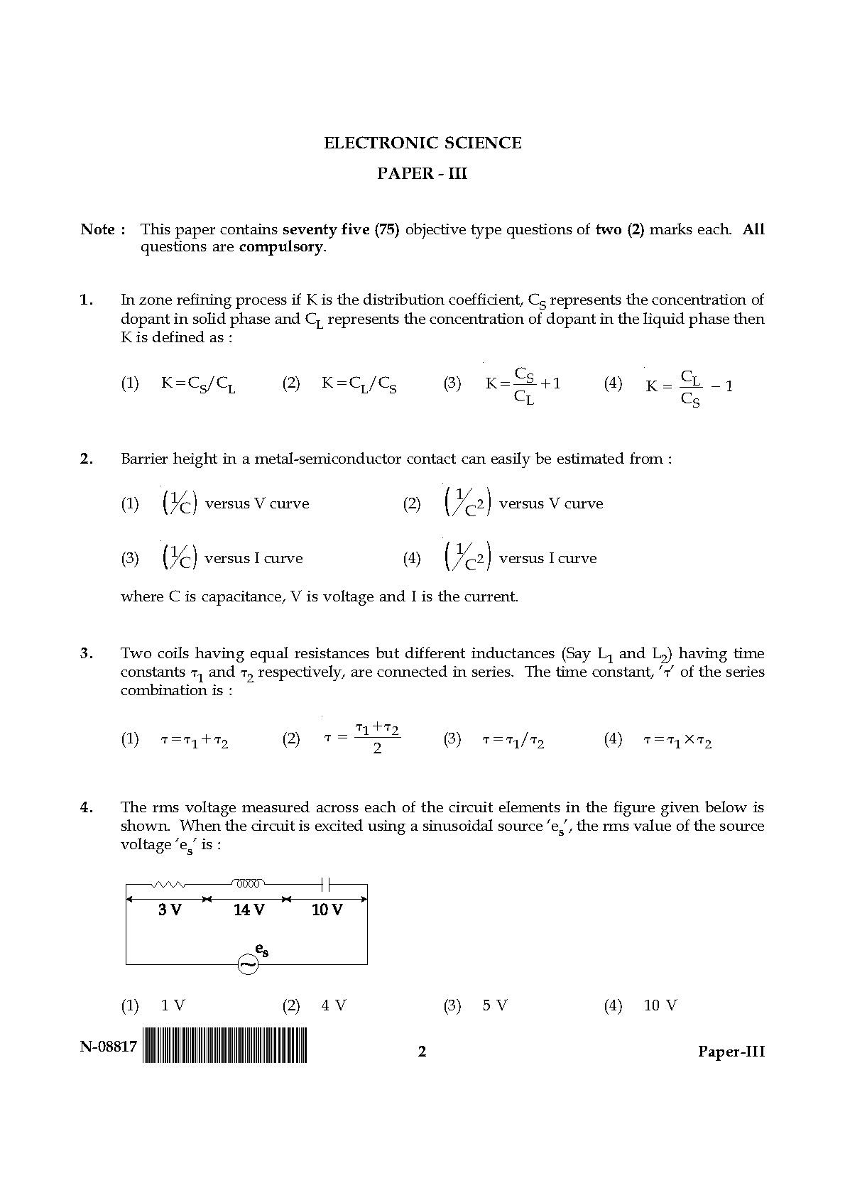 Electronic Science Question Paper III November 2017 2