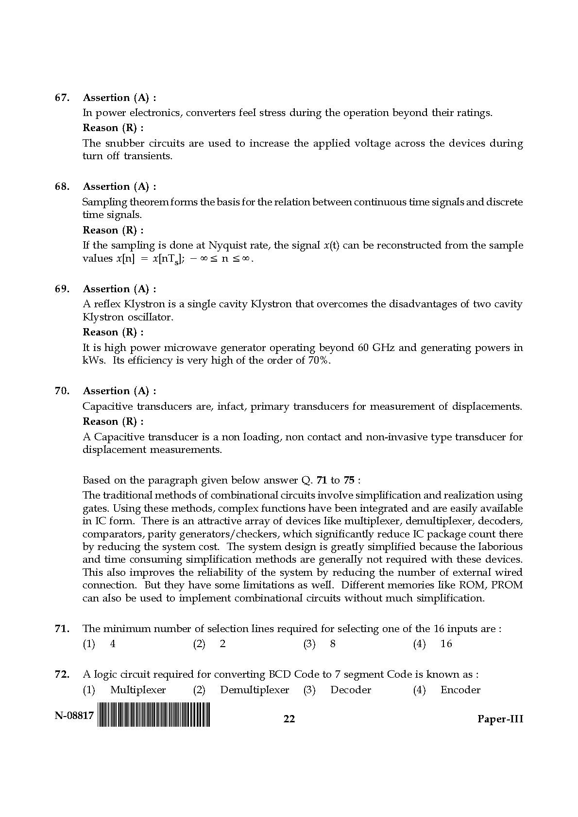 Electronic Science Question Paper III November 2017 22