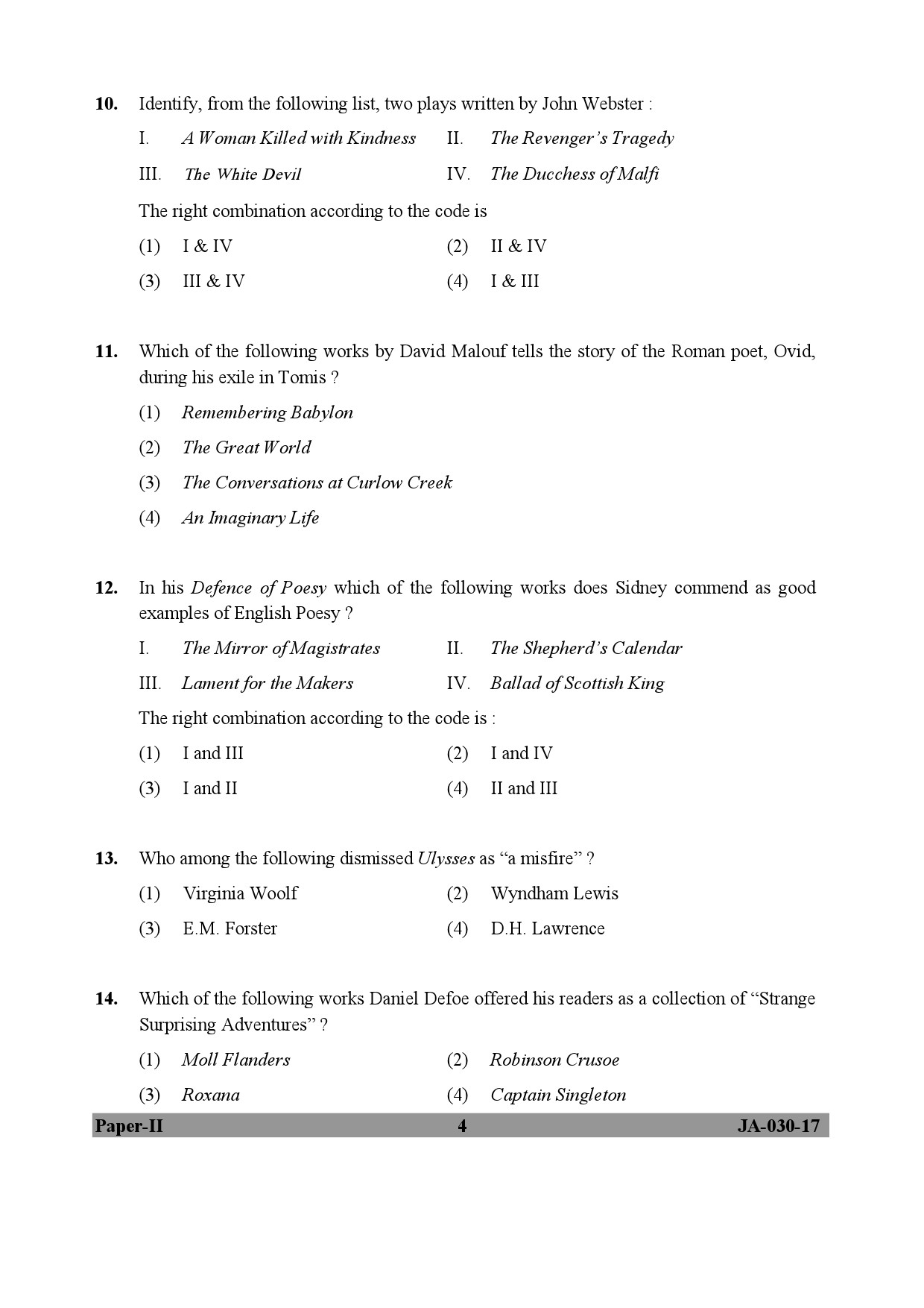 English Question Paper II January 2017 UGC NET Previous Question Papers